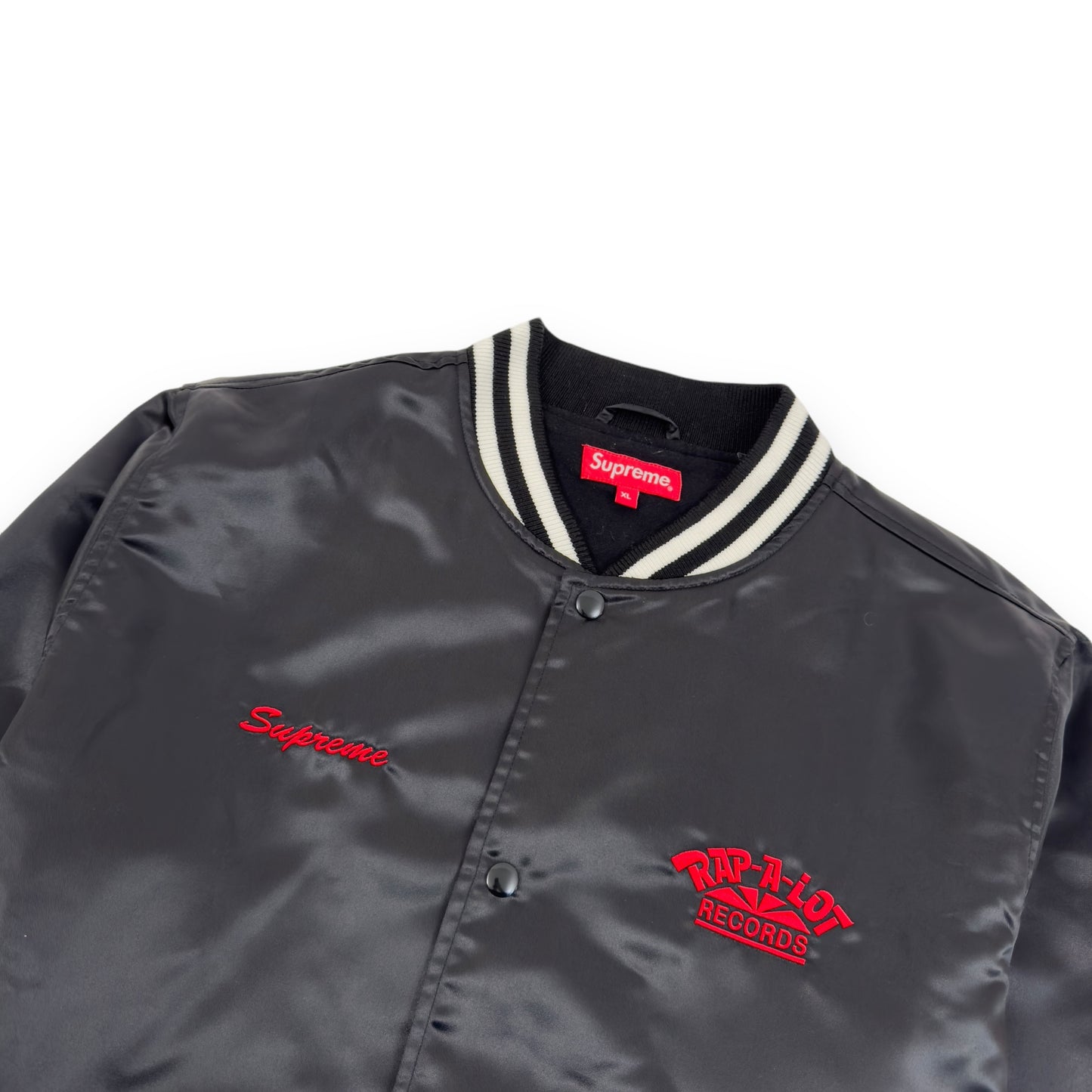 SUPREME X RAP-A-LOT RECORDS SATIN CLUB JACKET BLACK / RED XL