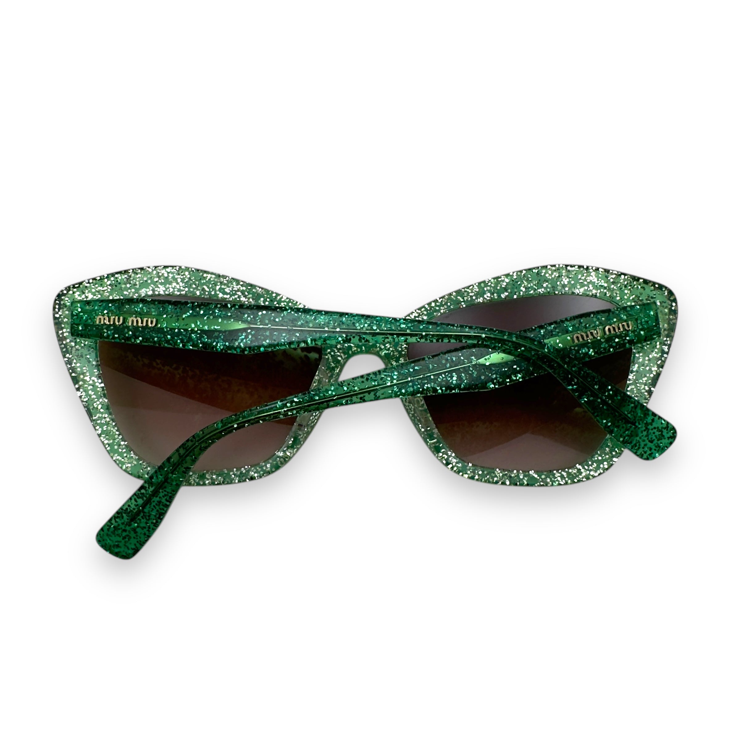 MIU MIU CORE COLLECTION GLITTER SUNGLASSES GREEN / BROWN O/S