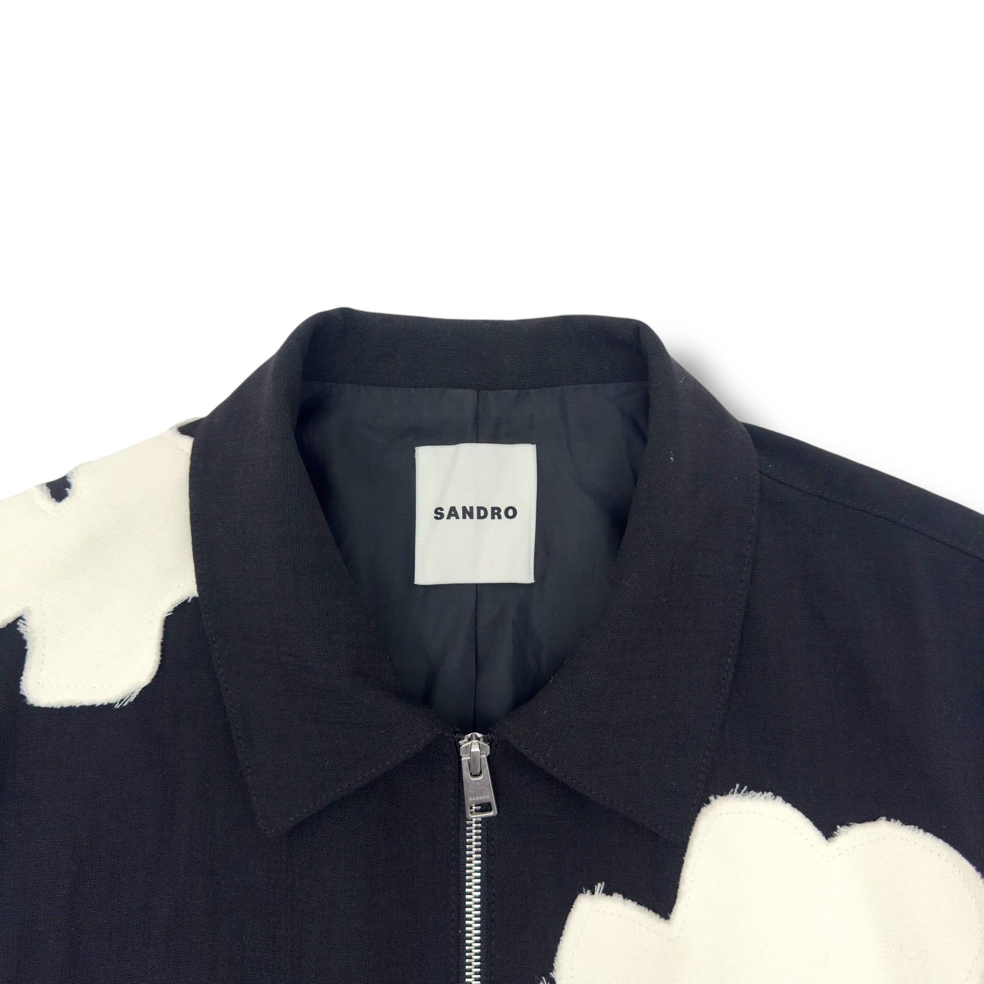 SANDRO PARIS FLOWER MOTIF ZIP UP JACKET BLACK WHITE M – Wylist