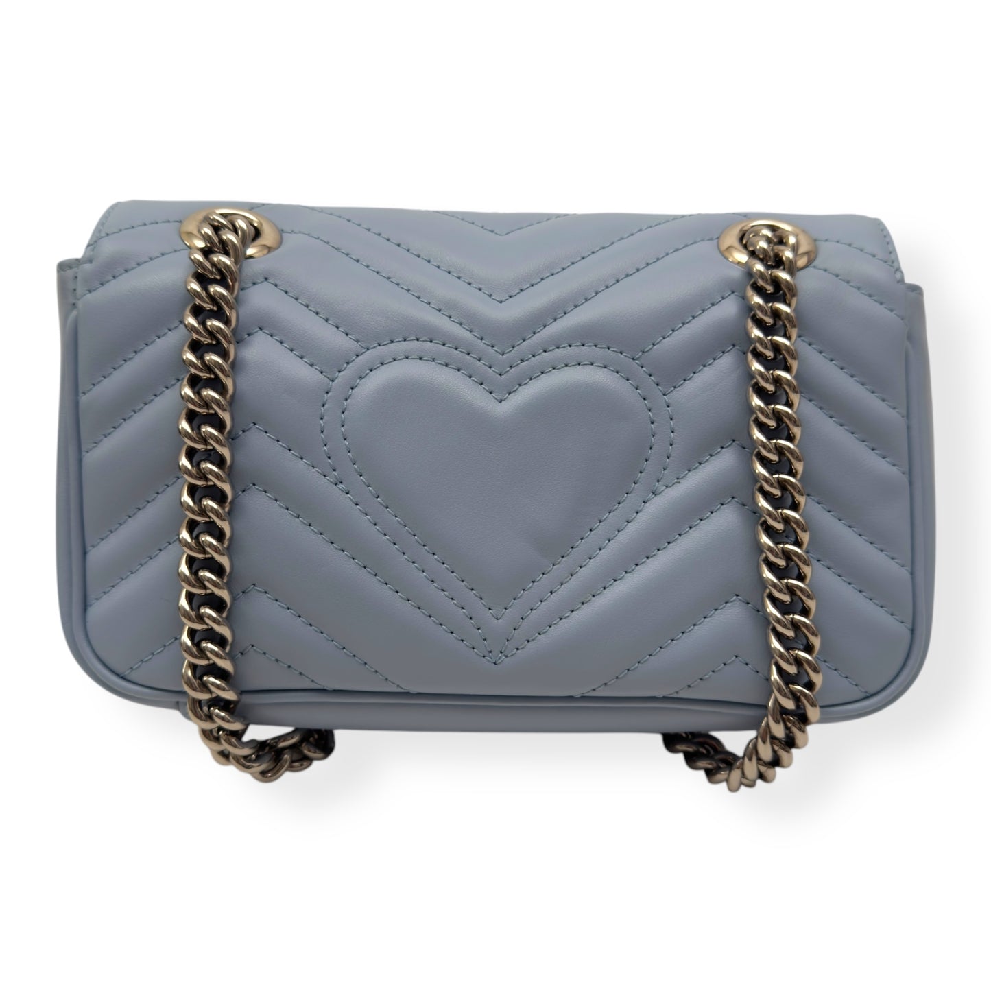 GUCCI CALFSKIN MATELASSE MINI GG MARMONT SHOULDER BAG BLUE