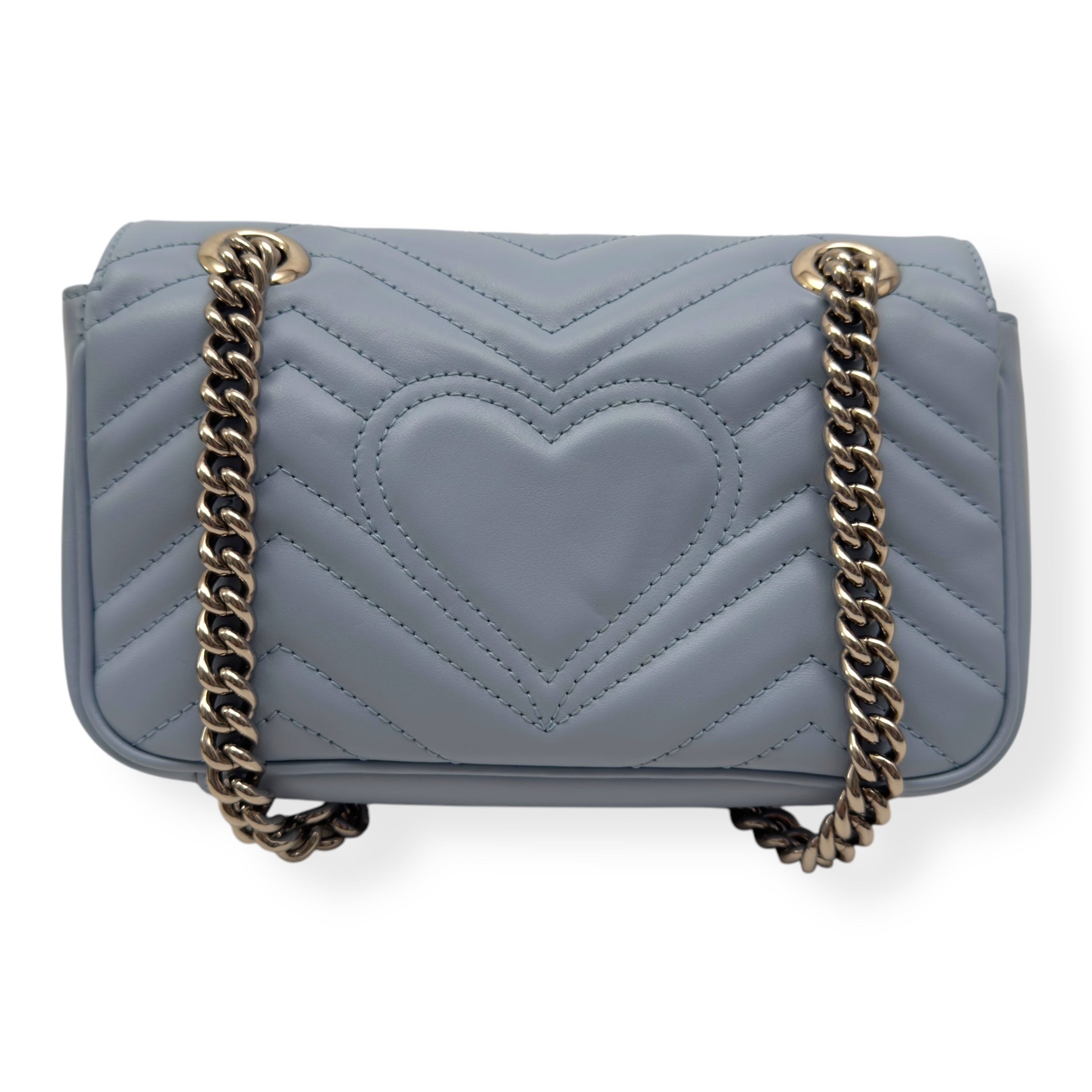 GUCCI CALFSKIN MATELASSE MINI GG MARMONT SHOULDER BAG BLUE
