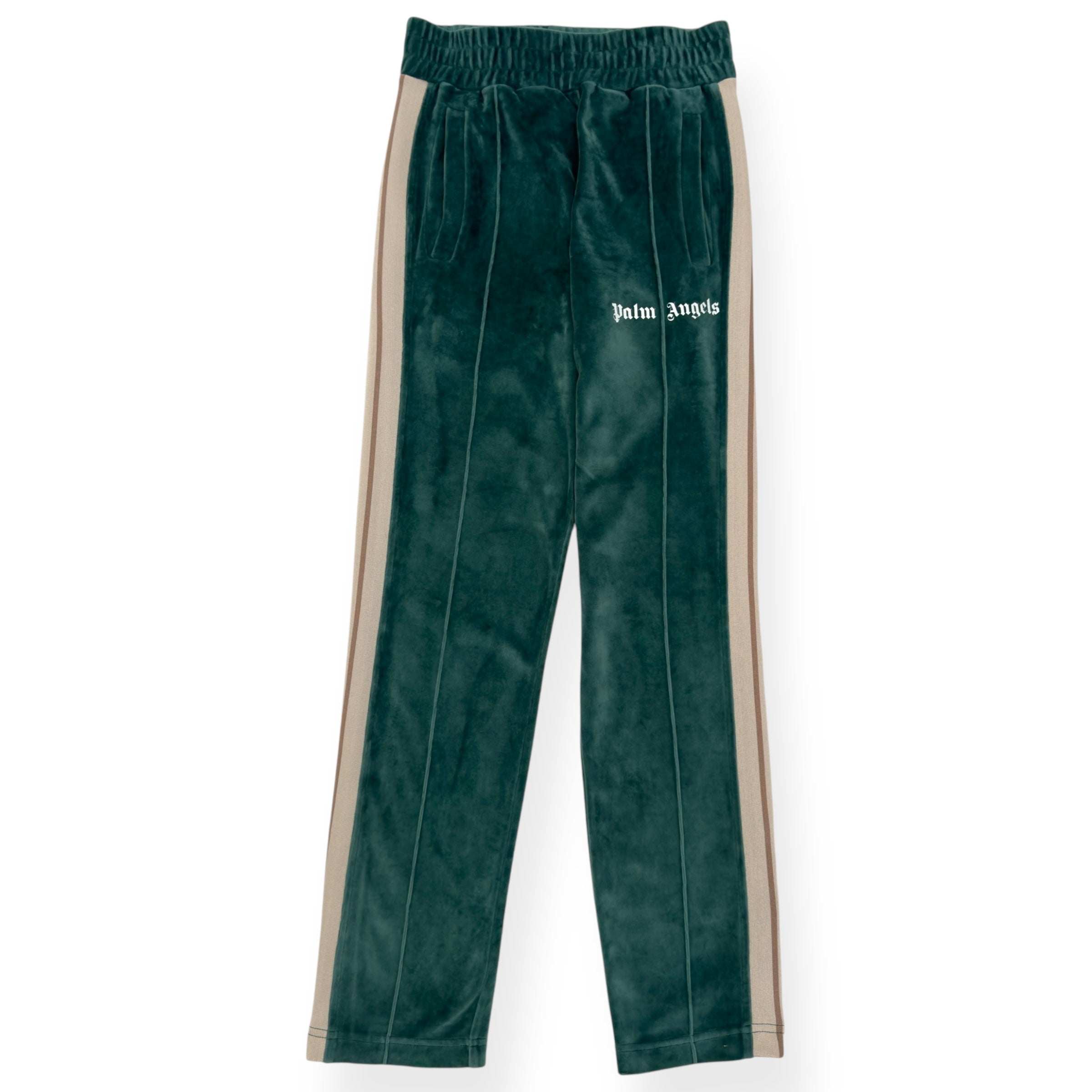 PALM ANGELS VELOUR STRAIGHT LEG TRACK PANTS GREEN XS