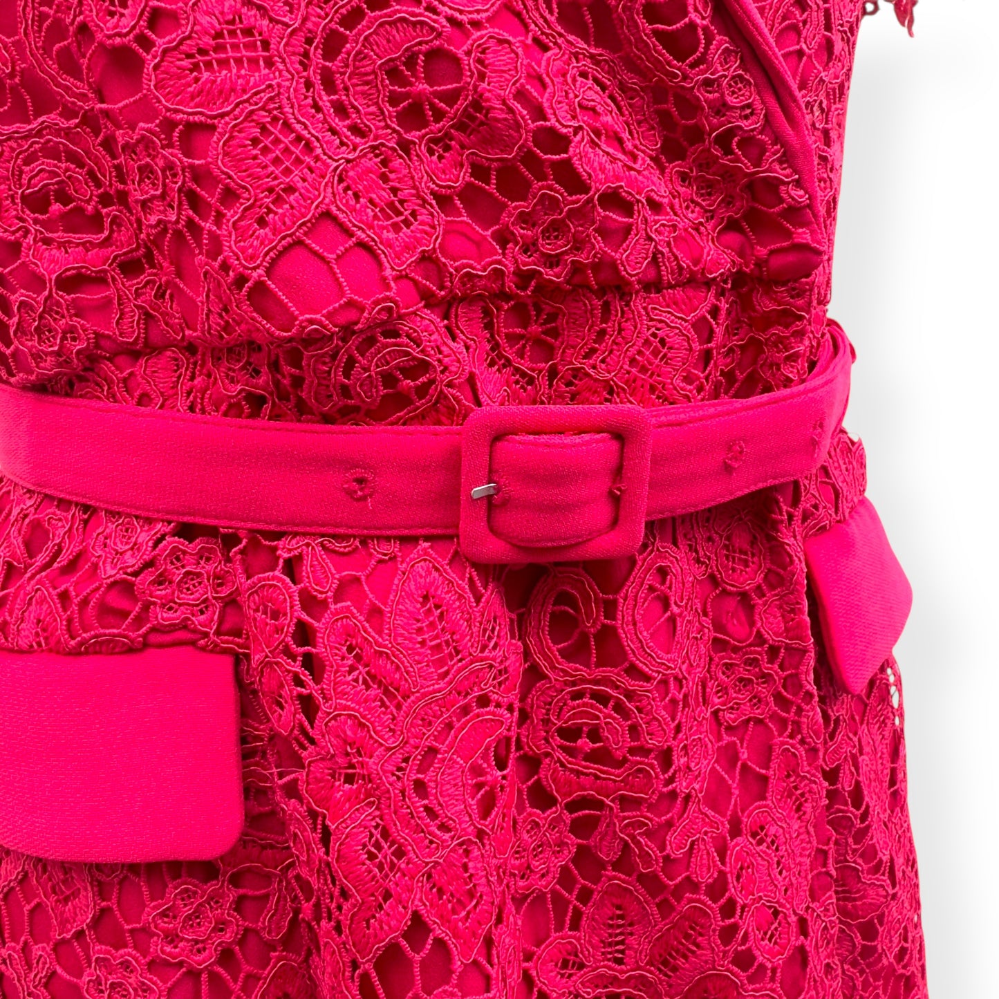 SELF-PORTRAIT BELTED CREPE-TRIMMED CORDED LACE MIDI DRESS PINK UK14