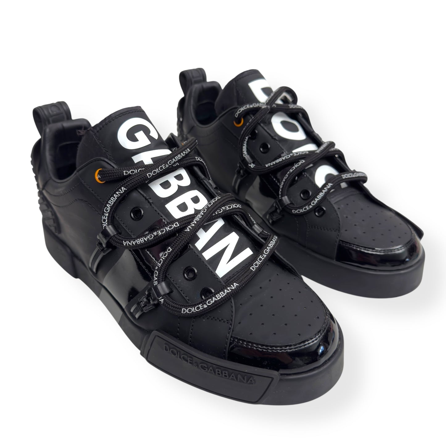 DOLCE & GABBANA PORTOFINO LEATHER SNEAKER BLACK UK9.5