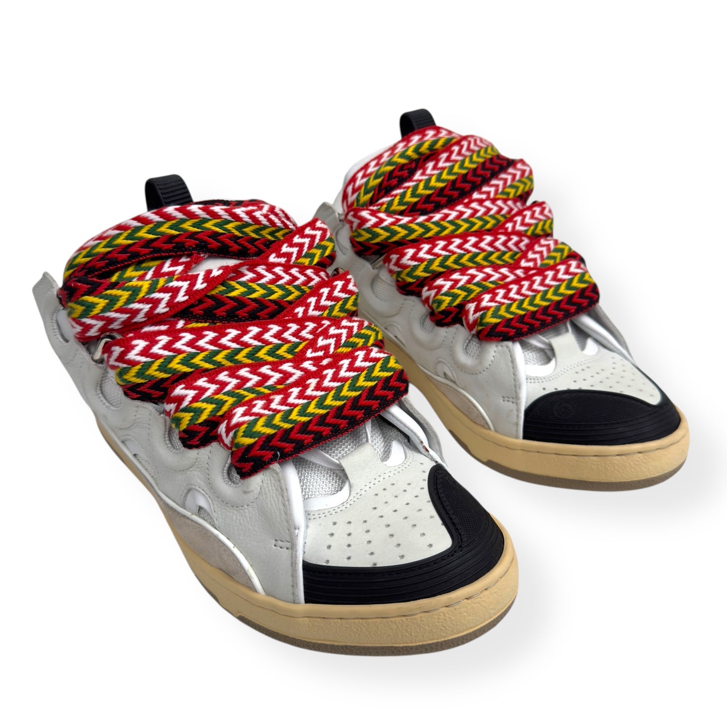 LANVIN LEATHER CURB SNEAKER WHITE / MULTICOLOURED UK8