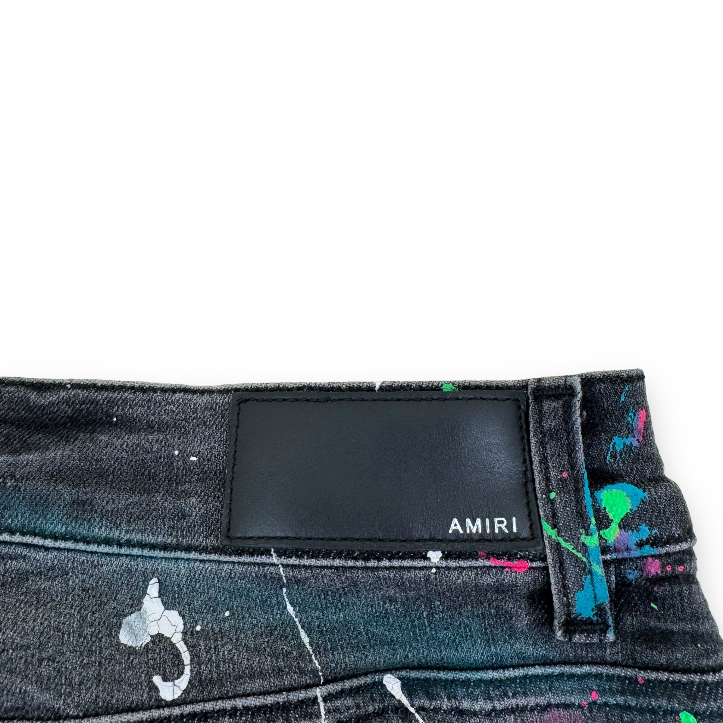 AMIRI PAINT SPLATTER MX1 DISTRESSED DENIM JEANS BLACK 34W