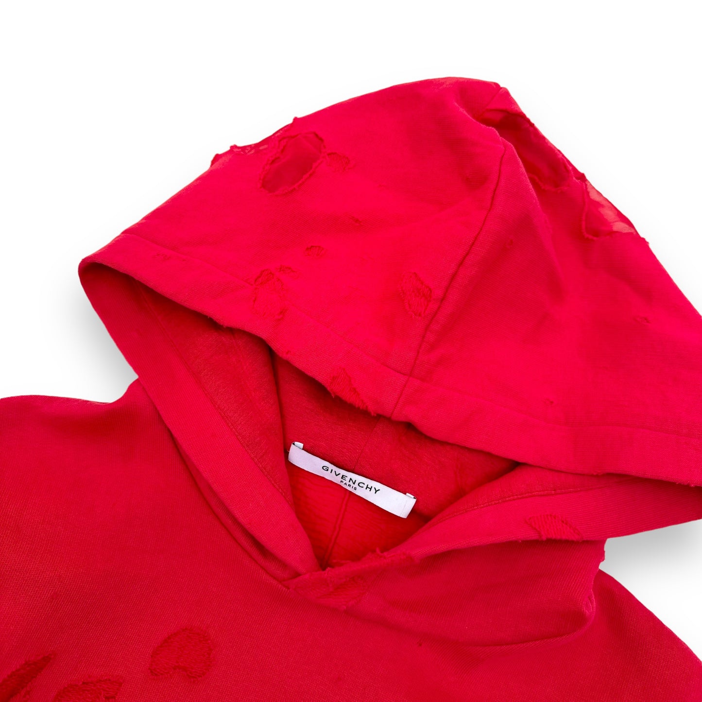 GIVENCHY DISTRESSED HOODIE RED / BLACK L