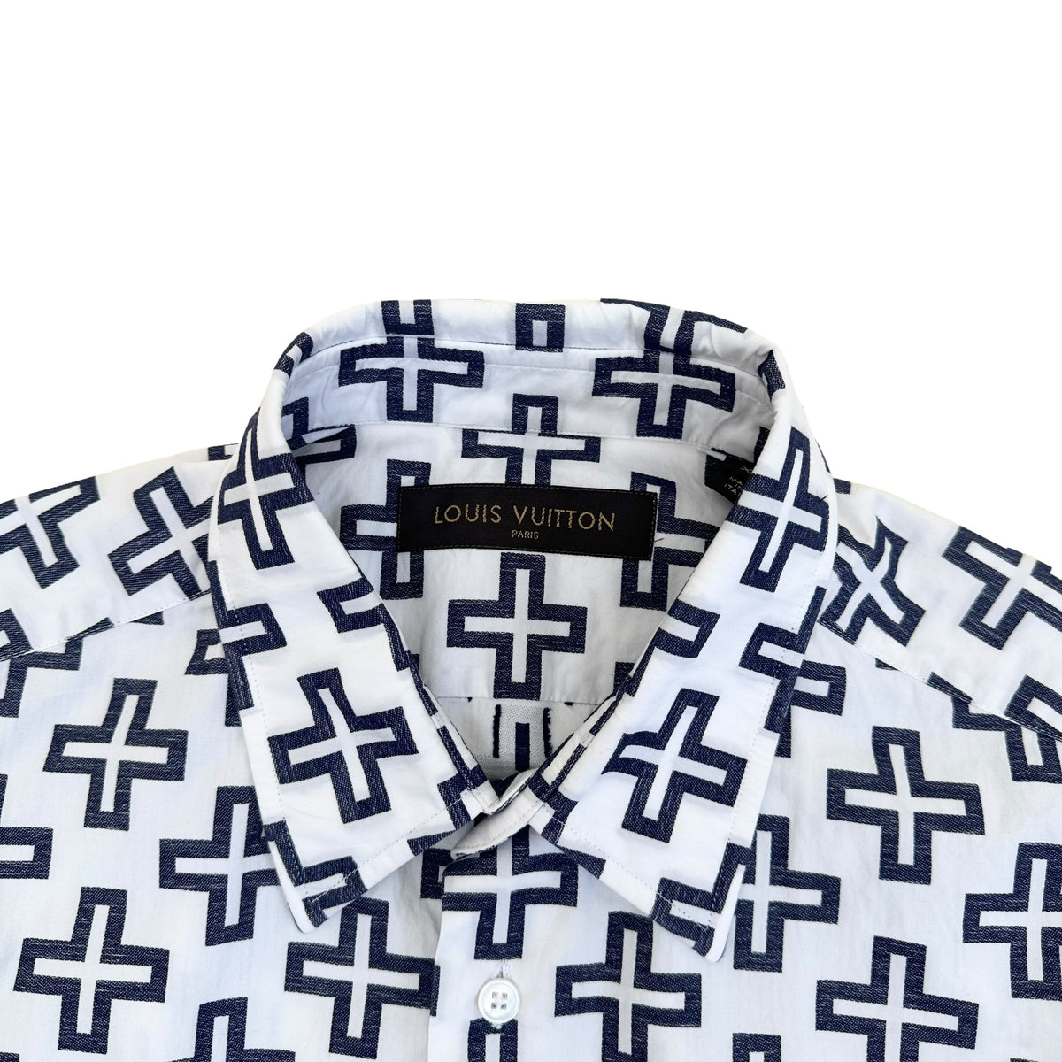 LOUIS VUITTON LV CROSS LONG SLEEVE SHIRT WHITE / BLUE XL