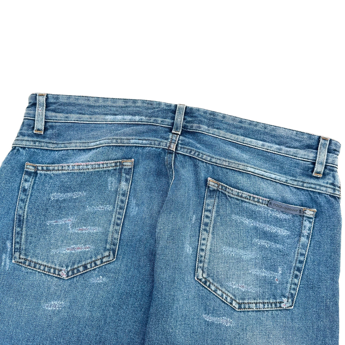DOLCE & GABBANA DISTRESSED PATCH DENIM JEANS BLUE / RED L