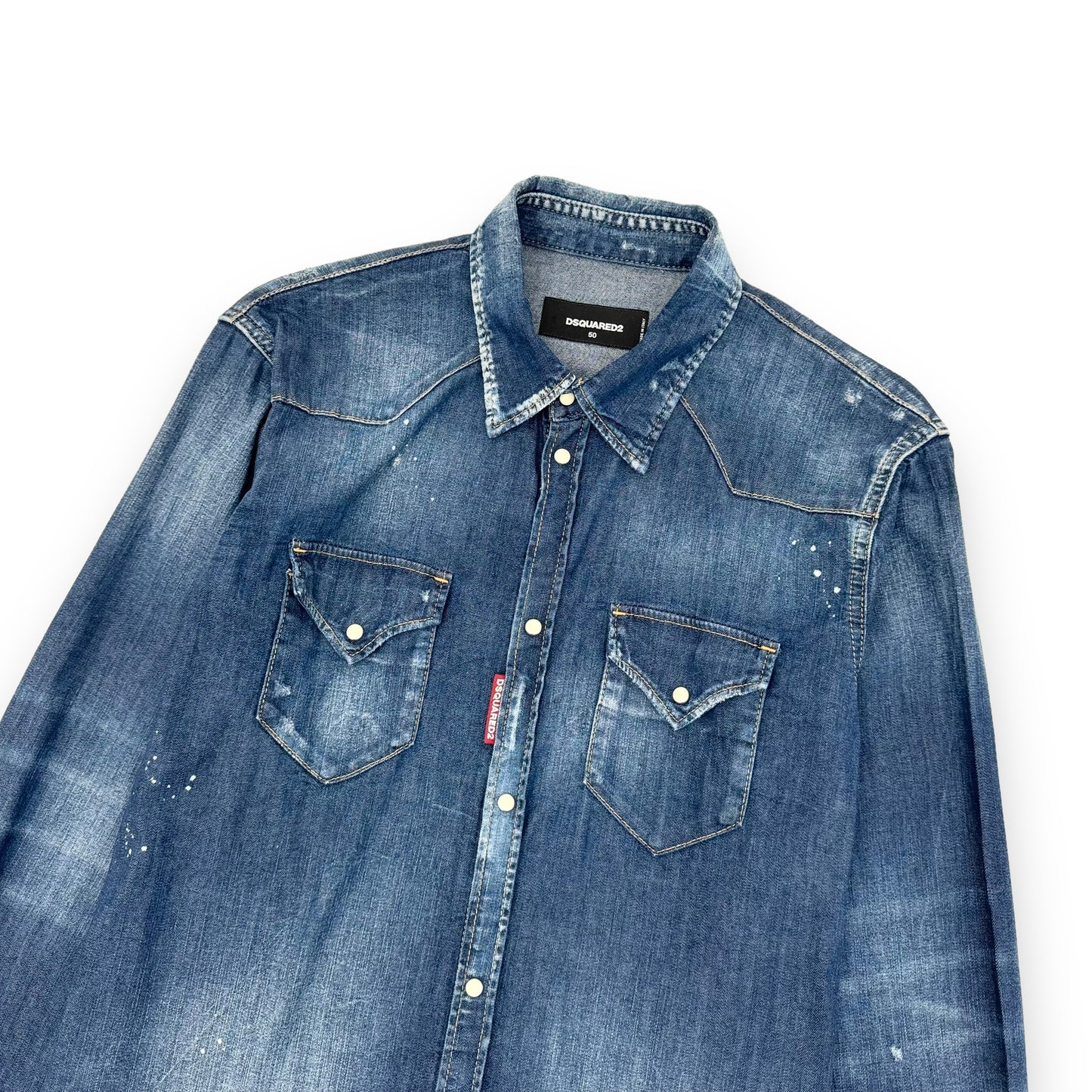 DSQUARED2 DISTRESSED DENIM SHIRT BLUE L