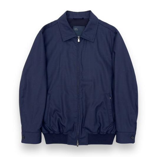 THOM SWEENEY BESPOKE WOOL ZIP-THROUGH BOMBER JACKET NAVY L