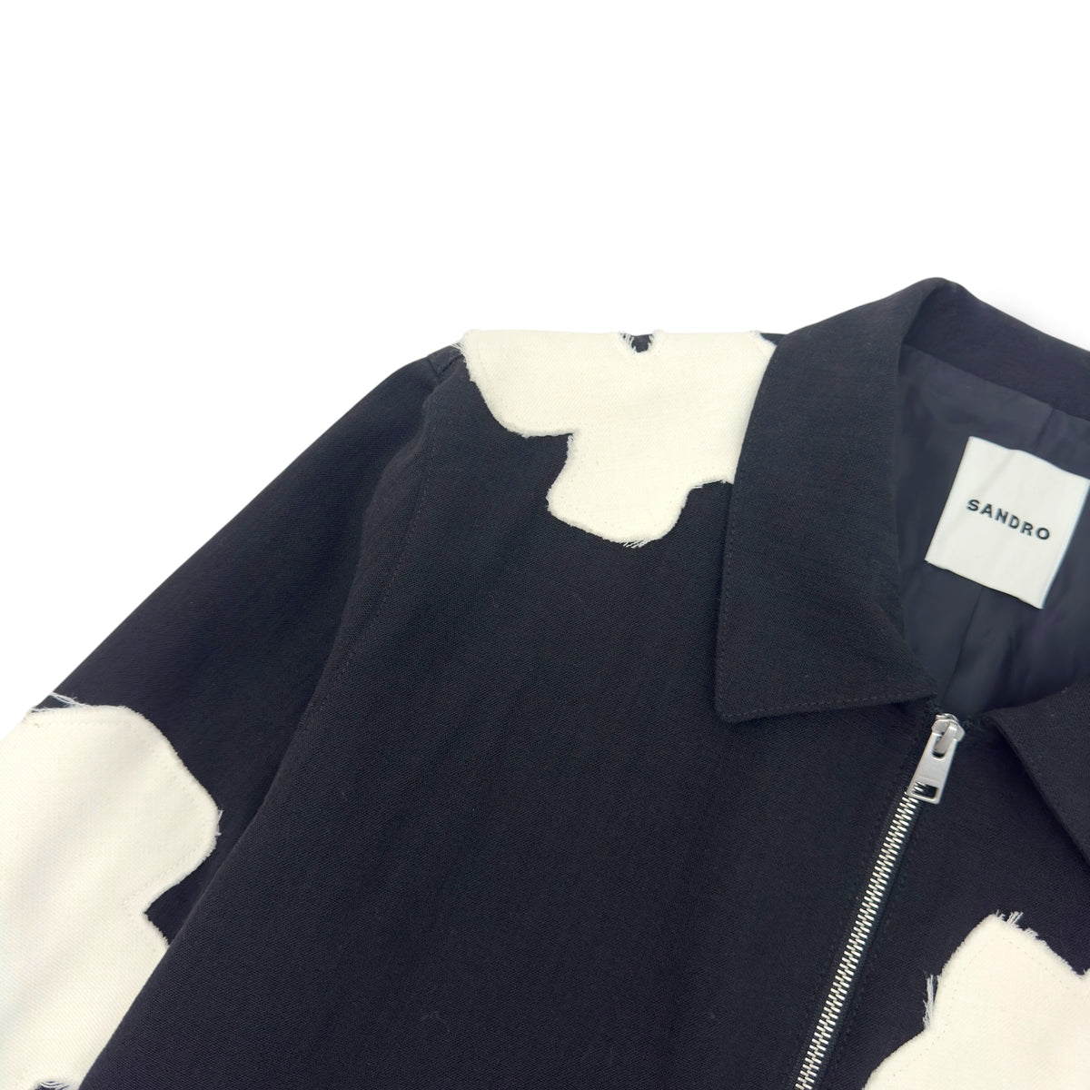 SANDRO PARIS FLOWER MOTIF ZIP UP JACKET BLACK / WHITE M