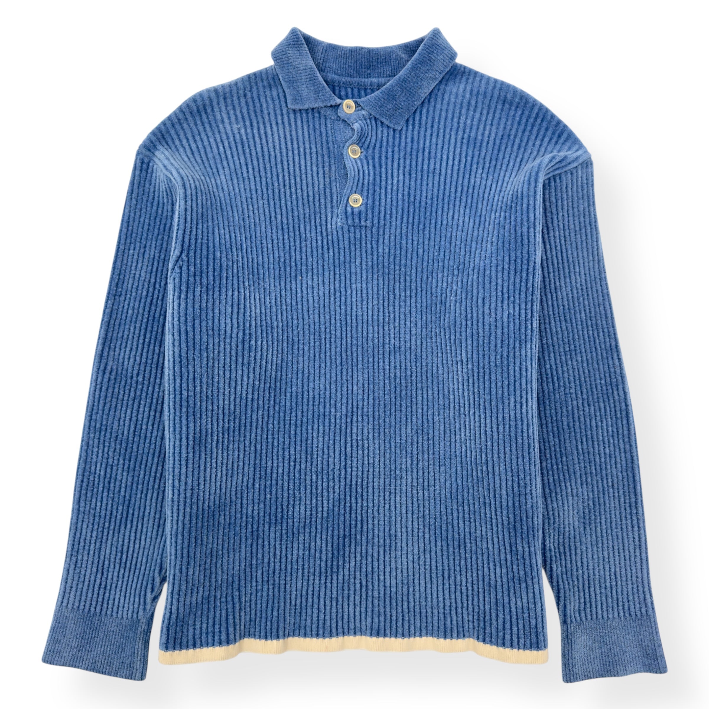 JACQUEMUS LE DUCI RIBBED POLO SWEATER BLUE M