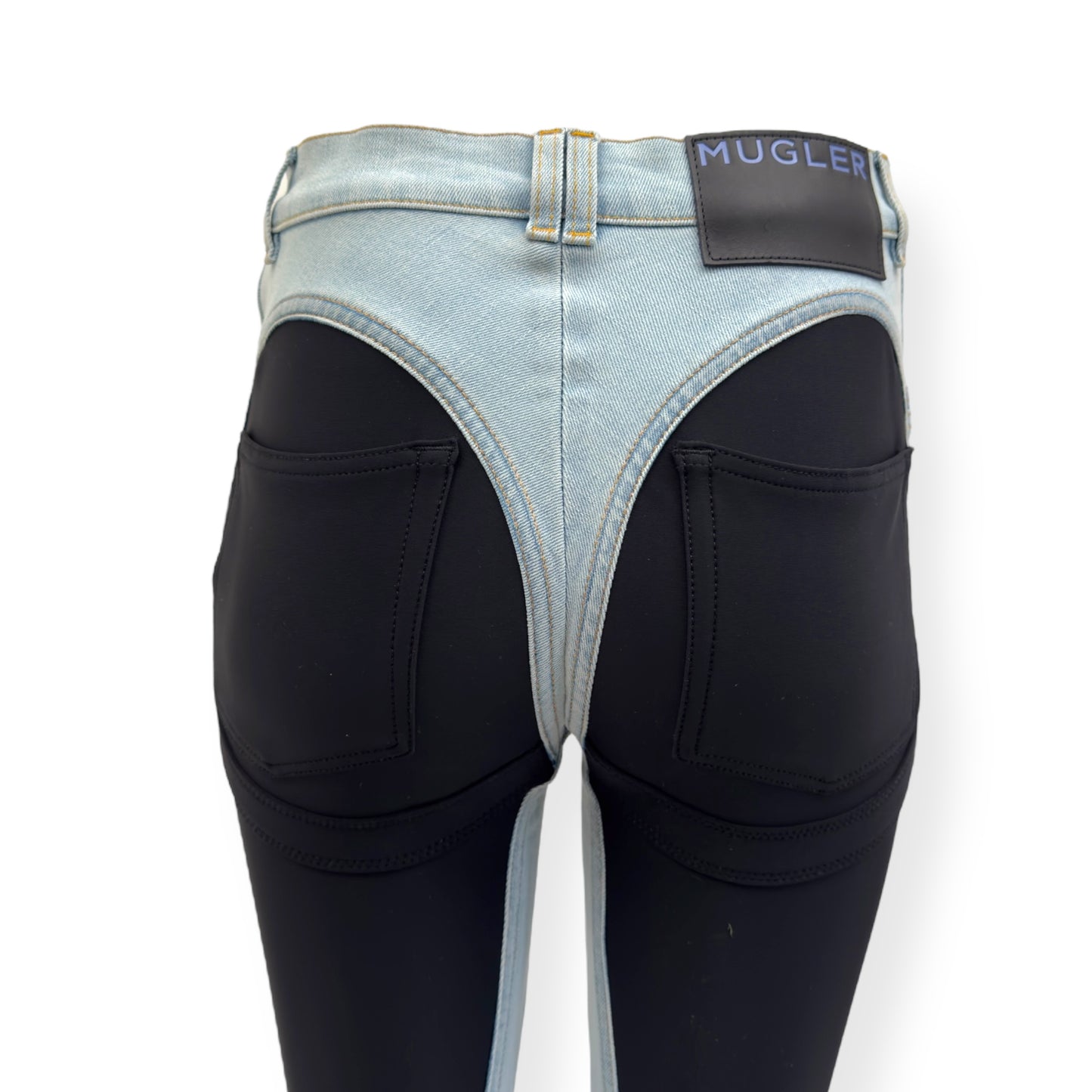 MUGLER SPIRAL SKINNY DENIM JEANS BLUE / BLACK 36 / W26”