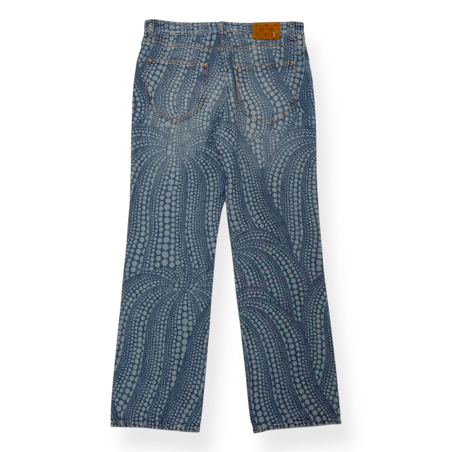 LOUIS VUITTON X YAYOI KUSAMA ALL OVER PUMPKIN GRAPHIC PRINT DENIM JEANS INDIGO W34” / L