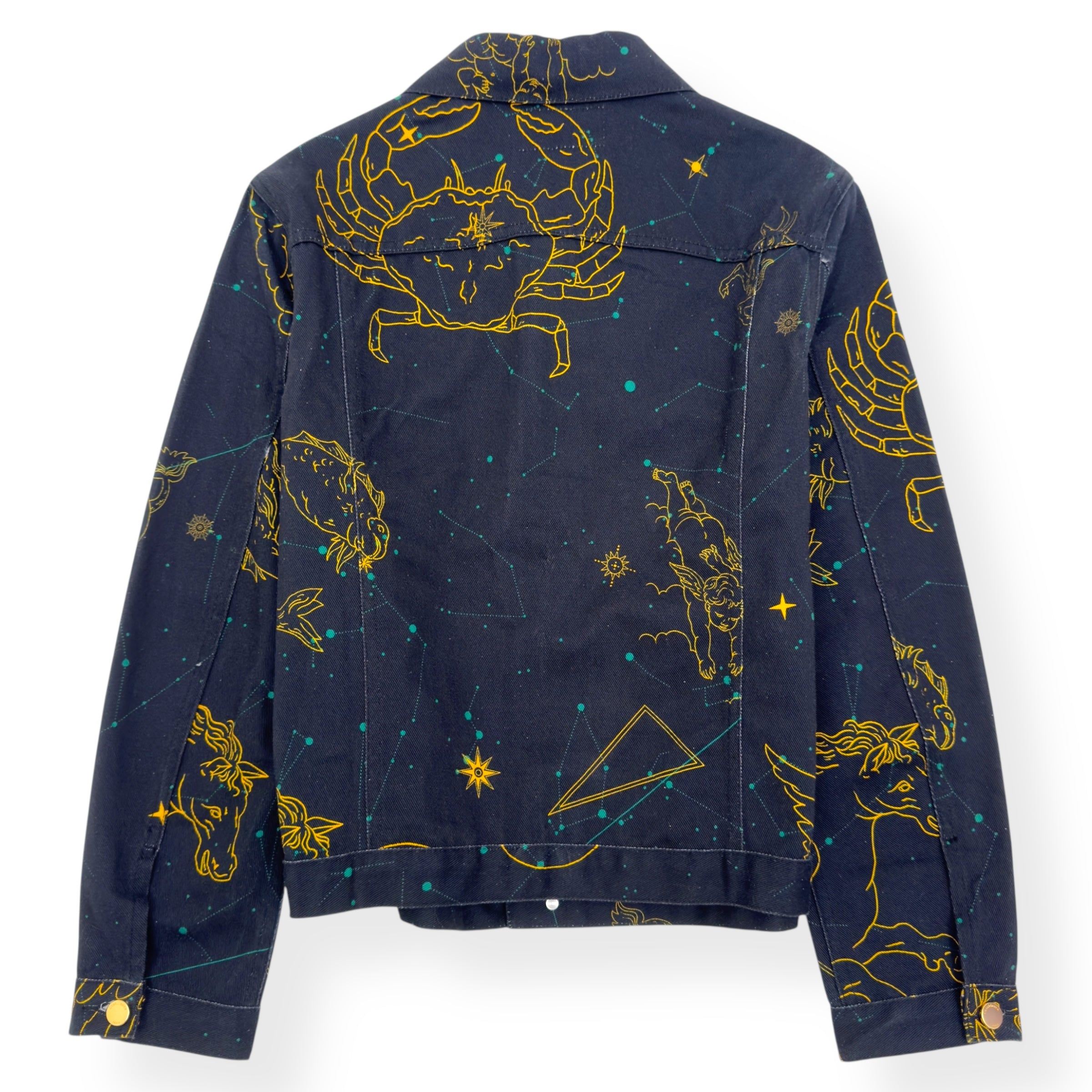 CASABLANCA CONSTELLATION GRAPHIC PRINT DENIM JACKET NAVY / YELLOW L