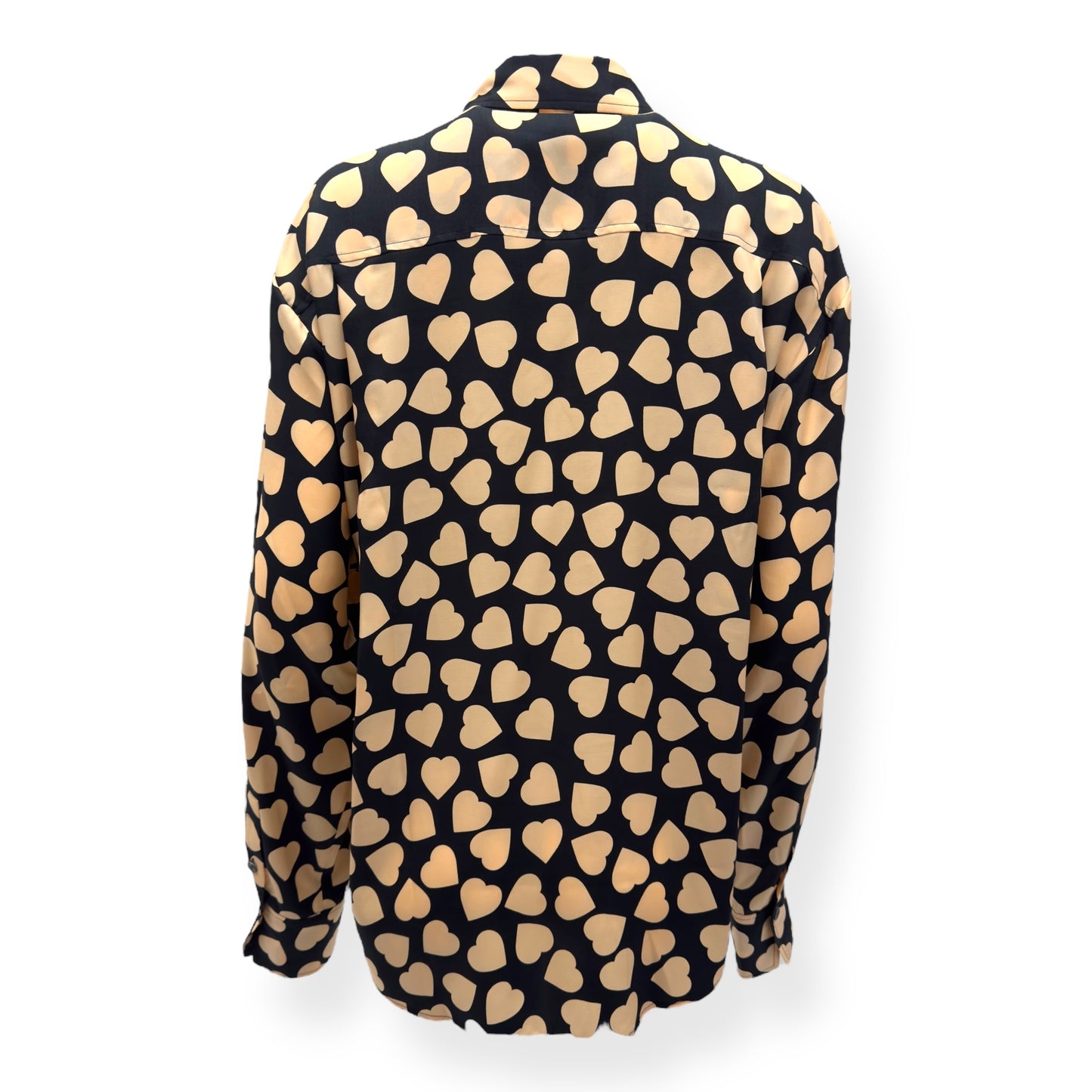 EQUIPMENT MELANNI HEART-PRINT SATIN-JERSEY SHIRT BLOUSE BLACK XL