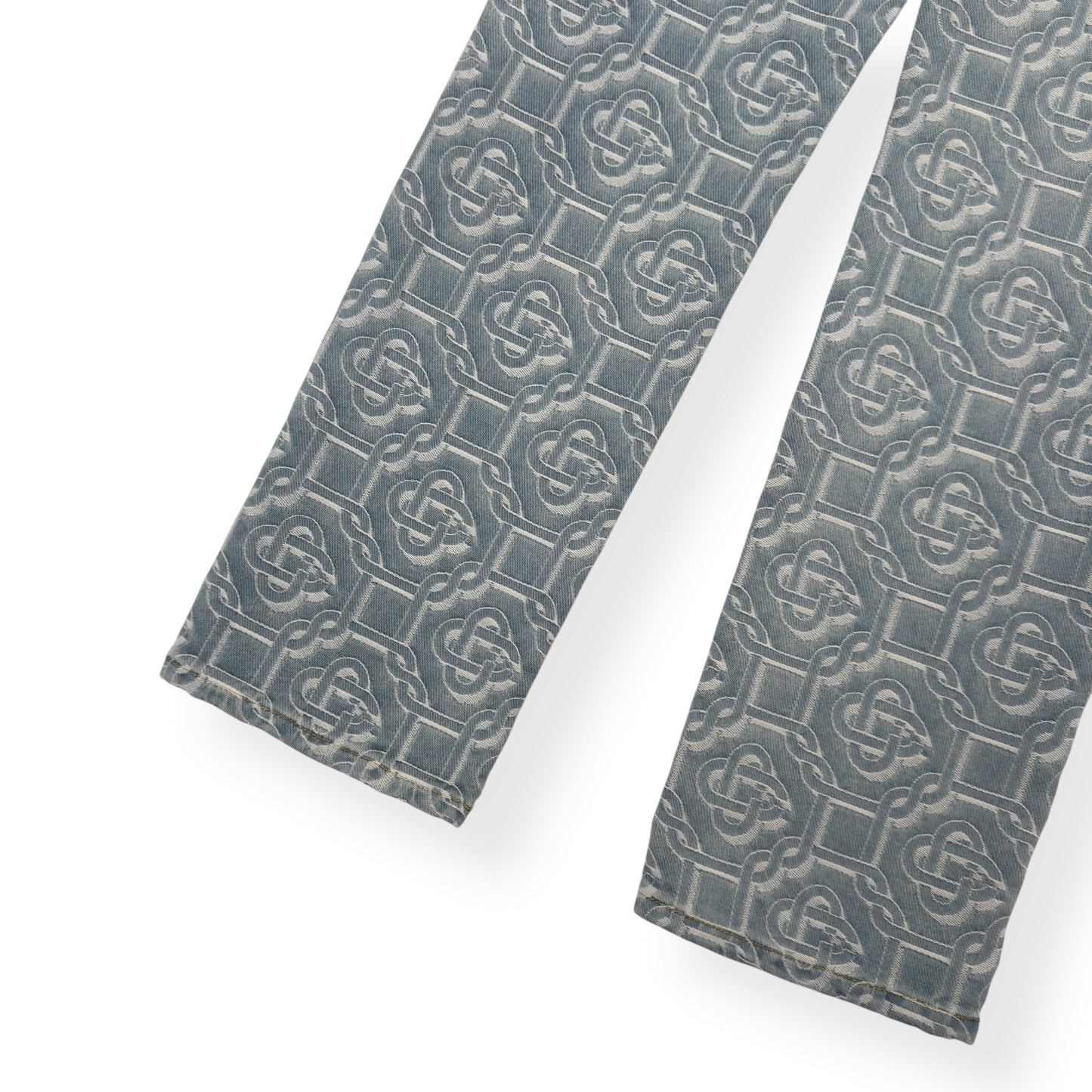 CASABLANCA BLEACHED MONOGRAM STRAIGHT-LEG DENIM JEANS BLUE W26”
