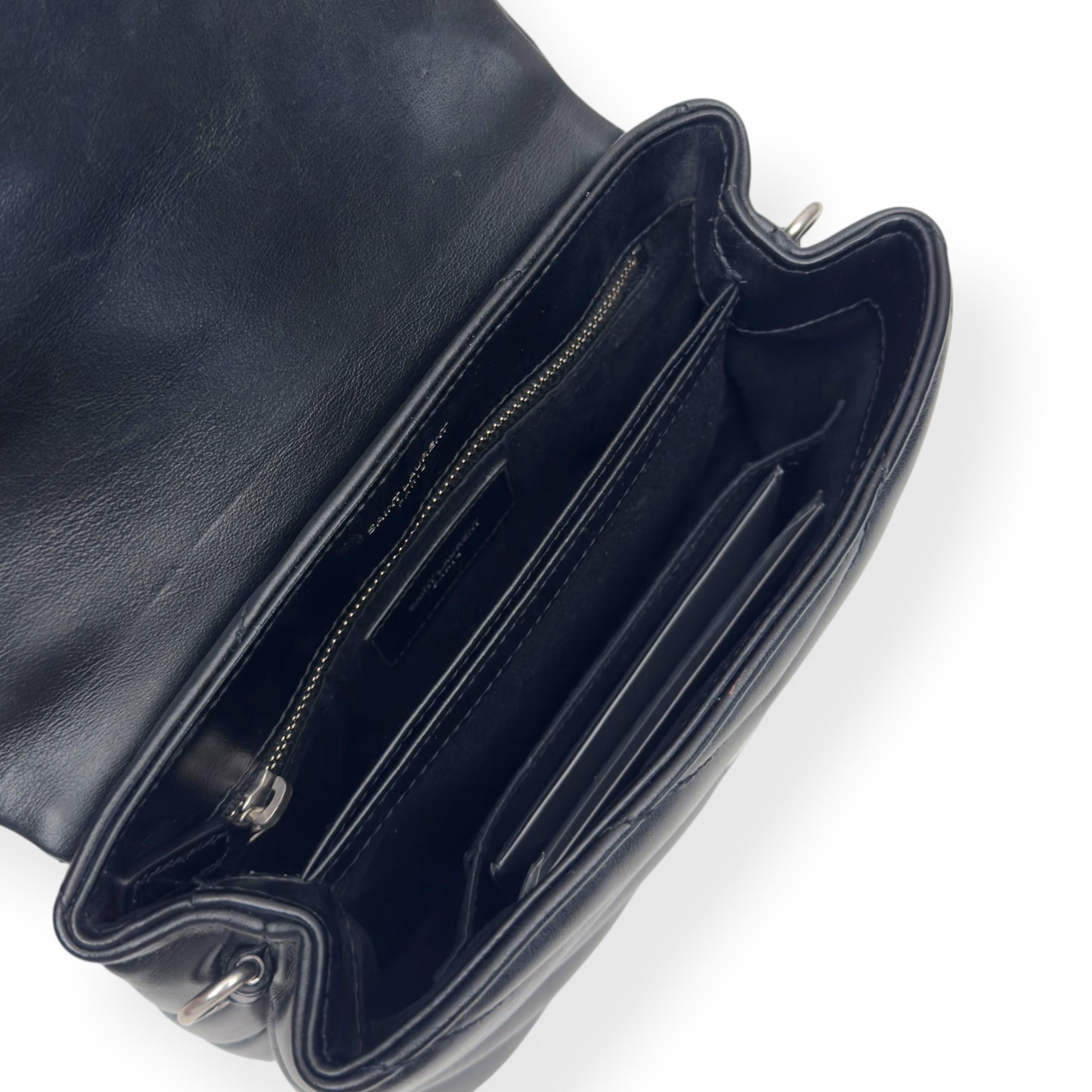 SAINT LAURENT TOY QUILTED LEATHER CROSS-BODY BAG BLACK / SILVER S