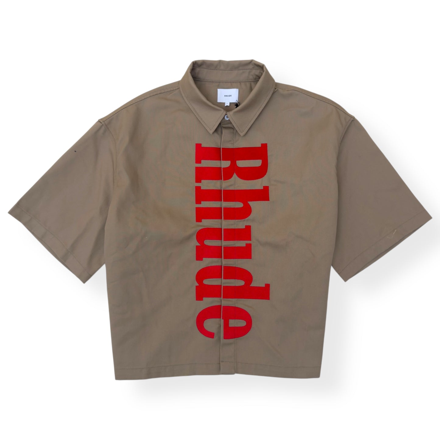 RHUDE VERTICAL LOGO SHIRT BEIGE / RED L