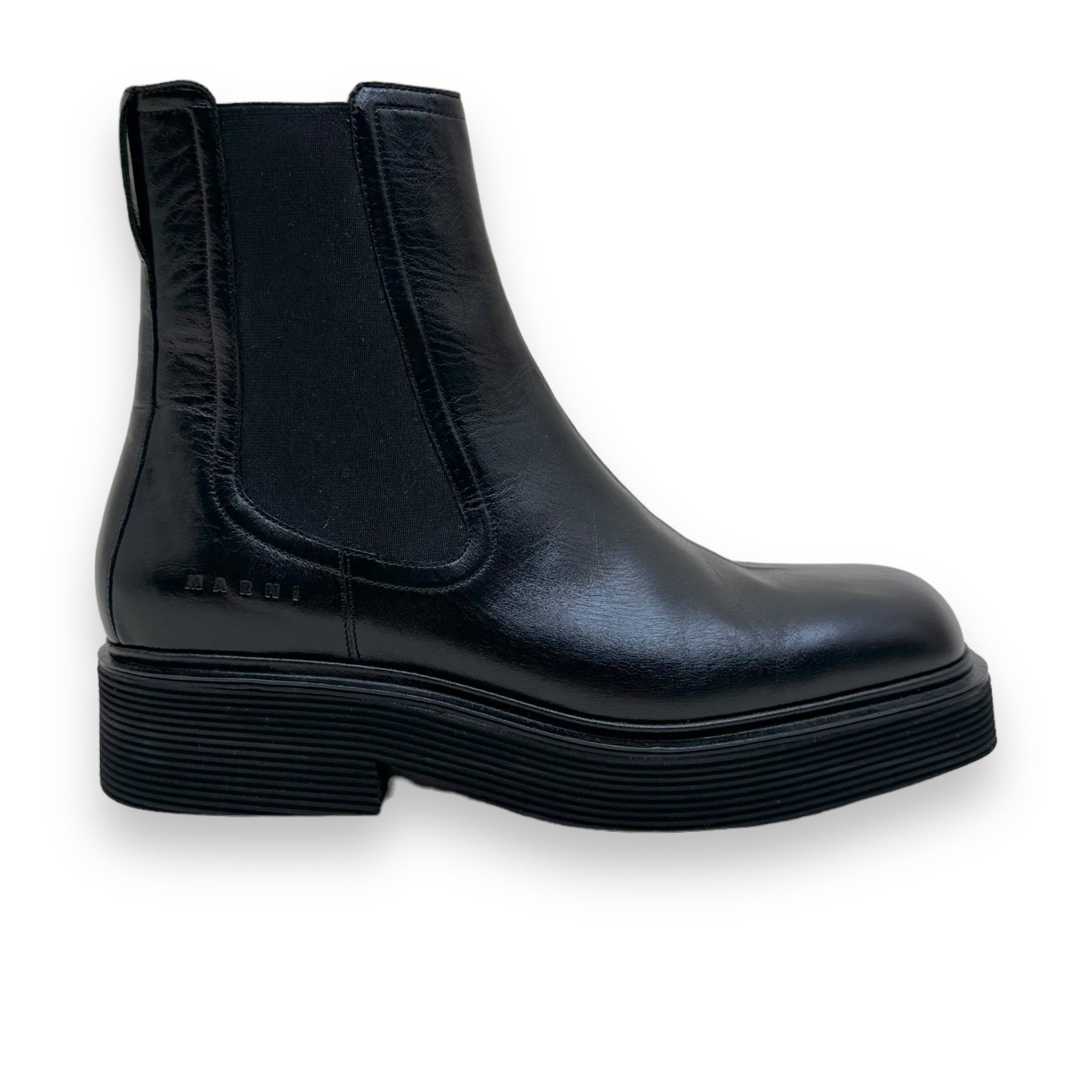 MARNI RIDGED-SOLE LEATHER ANKLE BOOTS BLACK UK11