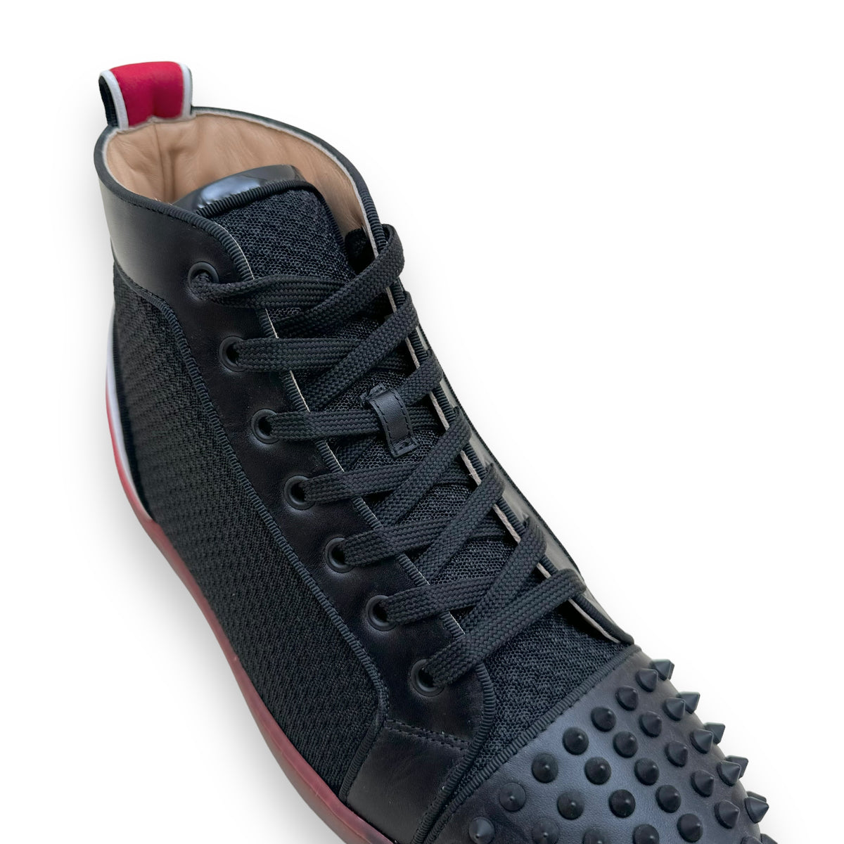 CHRISTIAN LOUBOUTIN FUN LOU SPIKE HIGH TOP SNEAKER BLACK / RED UK9