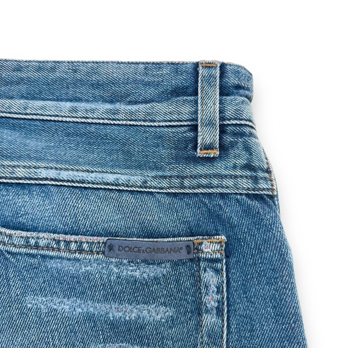 DOLCE & GABBANA DISTRESSED PATCH DENIM JEANS BLUE / RED L