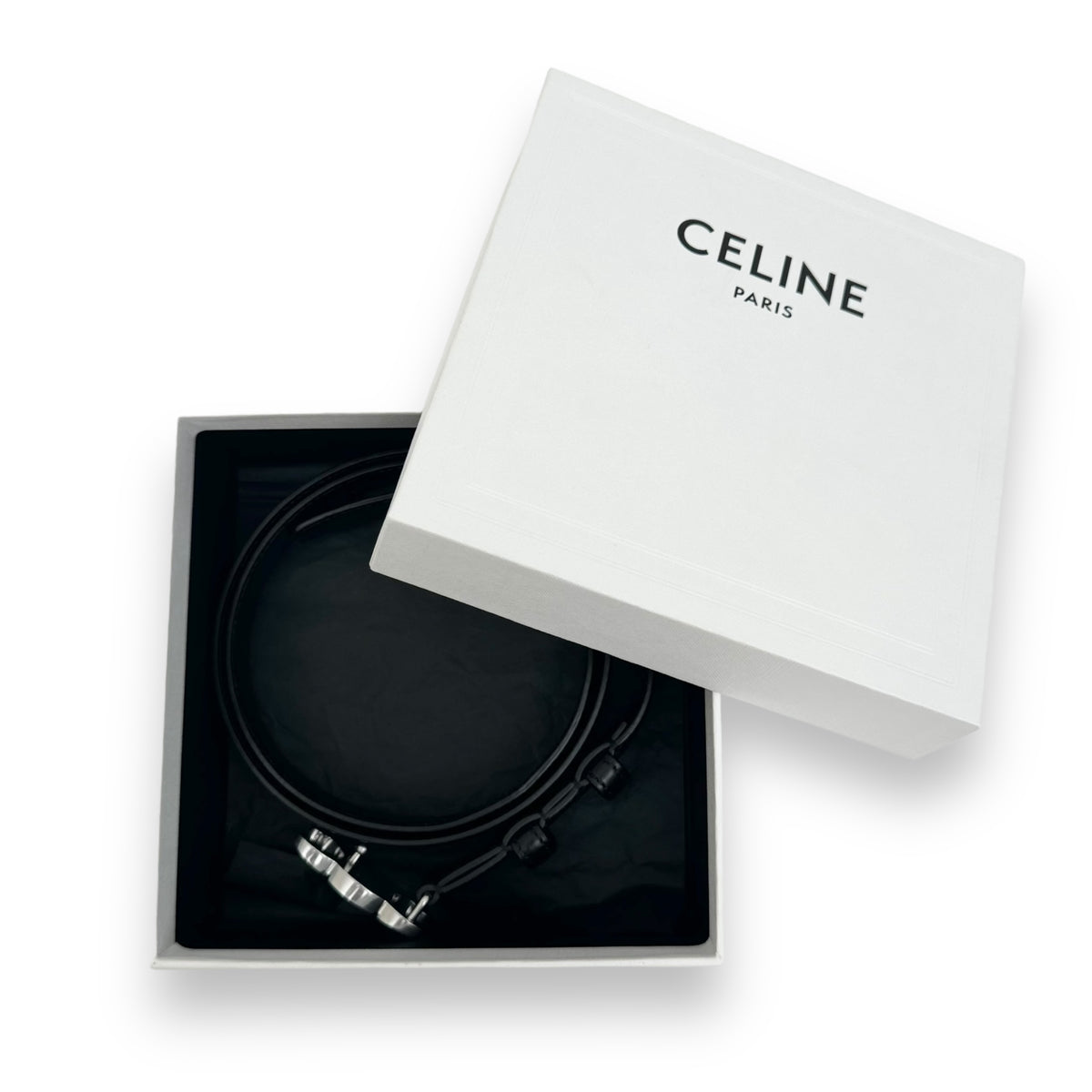 CELINE LEATHER BELT BLACK / SILVER 85
