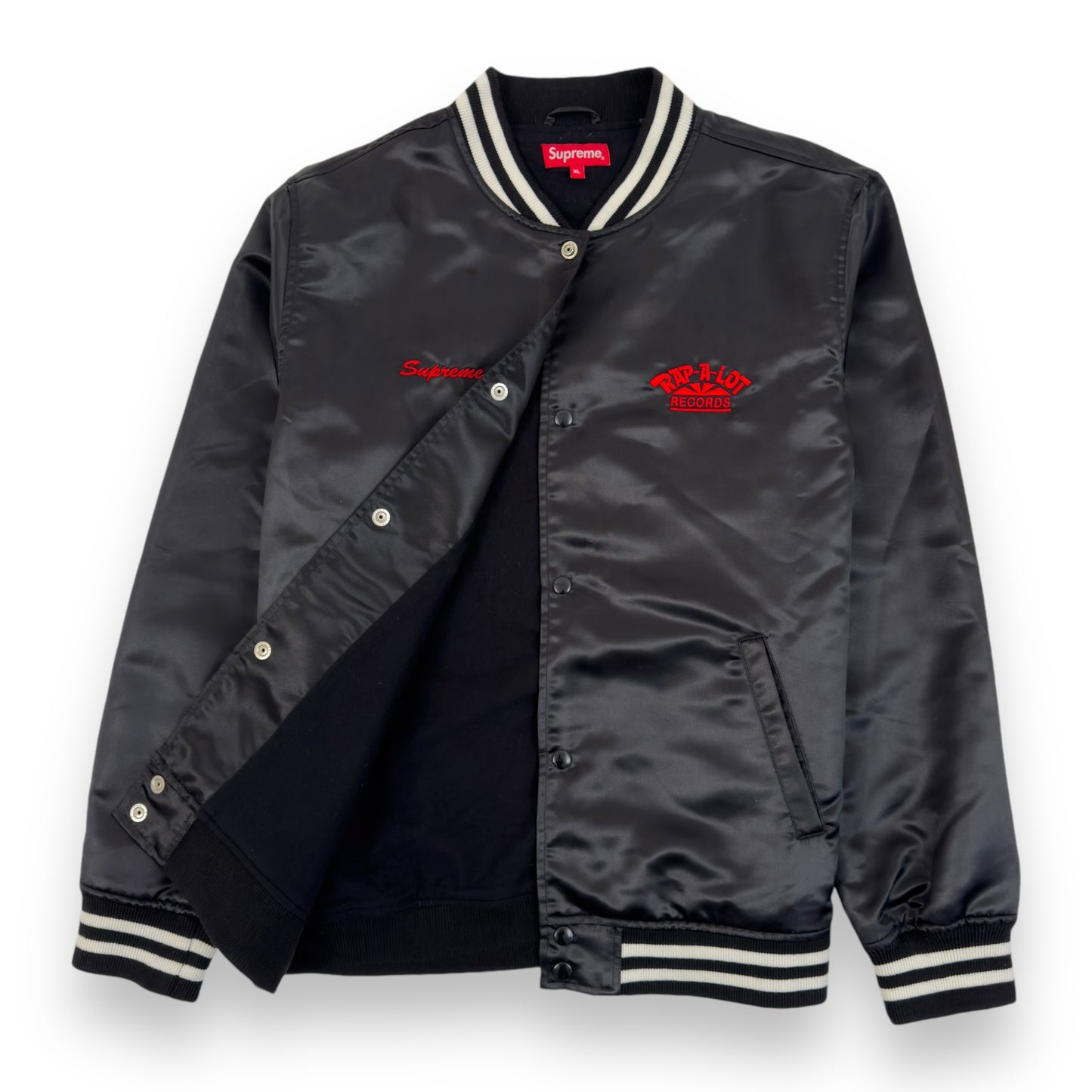 SUPREME X RAP-A-LOT RECORDS SATIN CLUB JACKET BLACK / RED XL