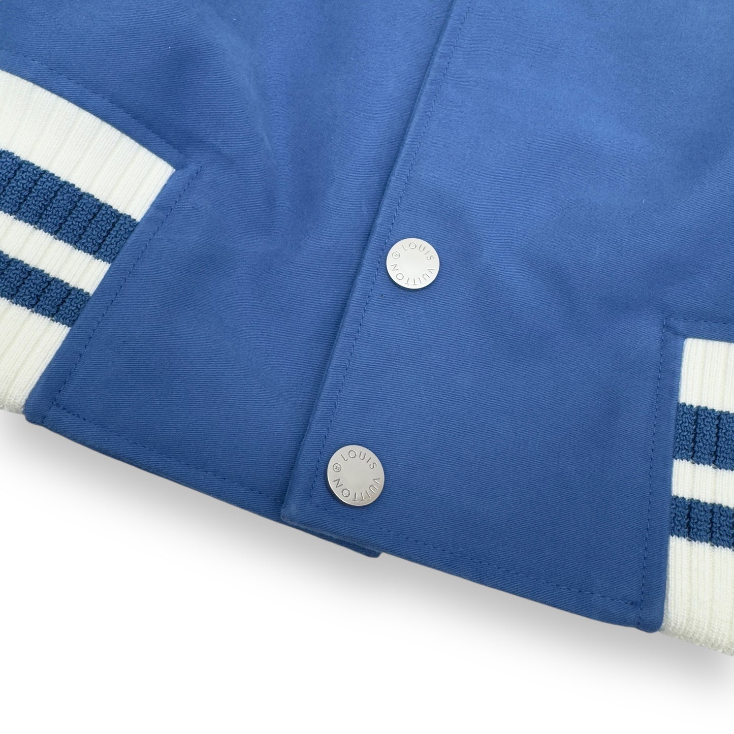 LOUIS VUITTON X FRAGMENT SS17 LV VARSITY JACKET BLUE / WHITE L