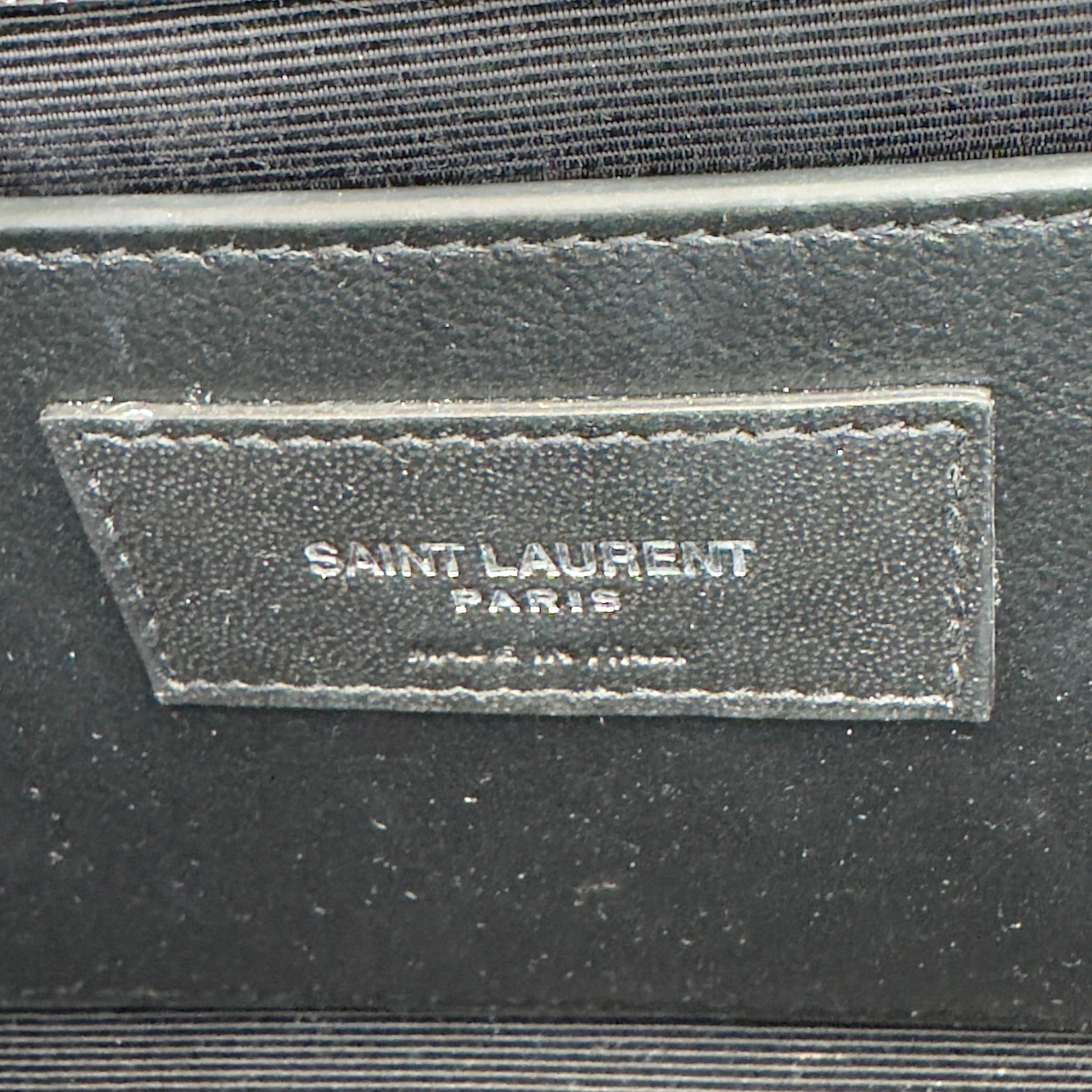 SAINT LAURENT KATE TASSEL GRAINED LEATHER SHOULDER BAG BLACK WITH SILVER STRAP S