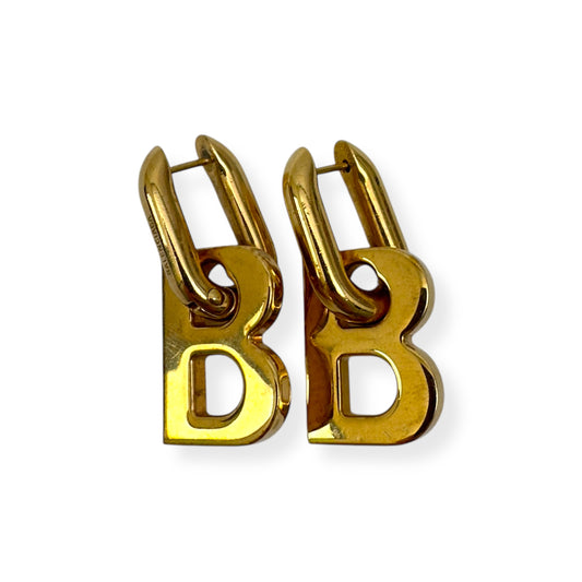 BALENCIAGA WOMENS B CHAIN EARRINGS GOLD