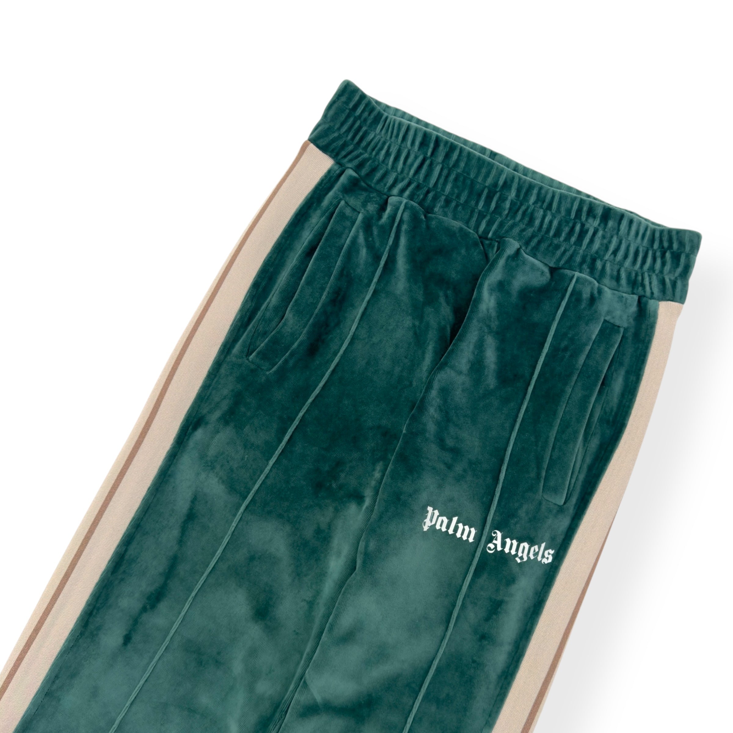 PALM ANGELS VELOUR STRAIGHT LEG TRACK PANTS GREEN XS