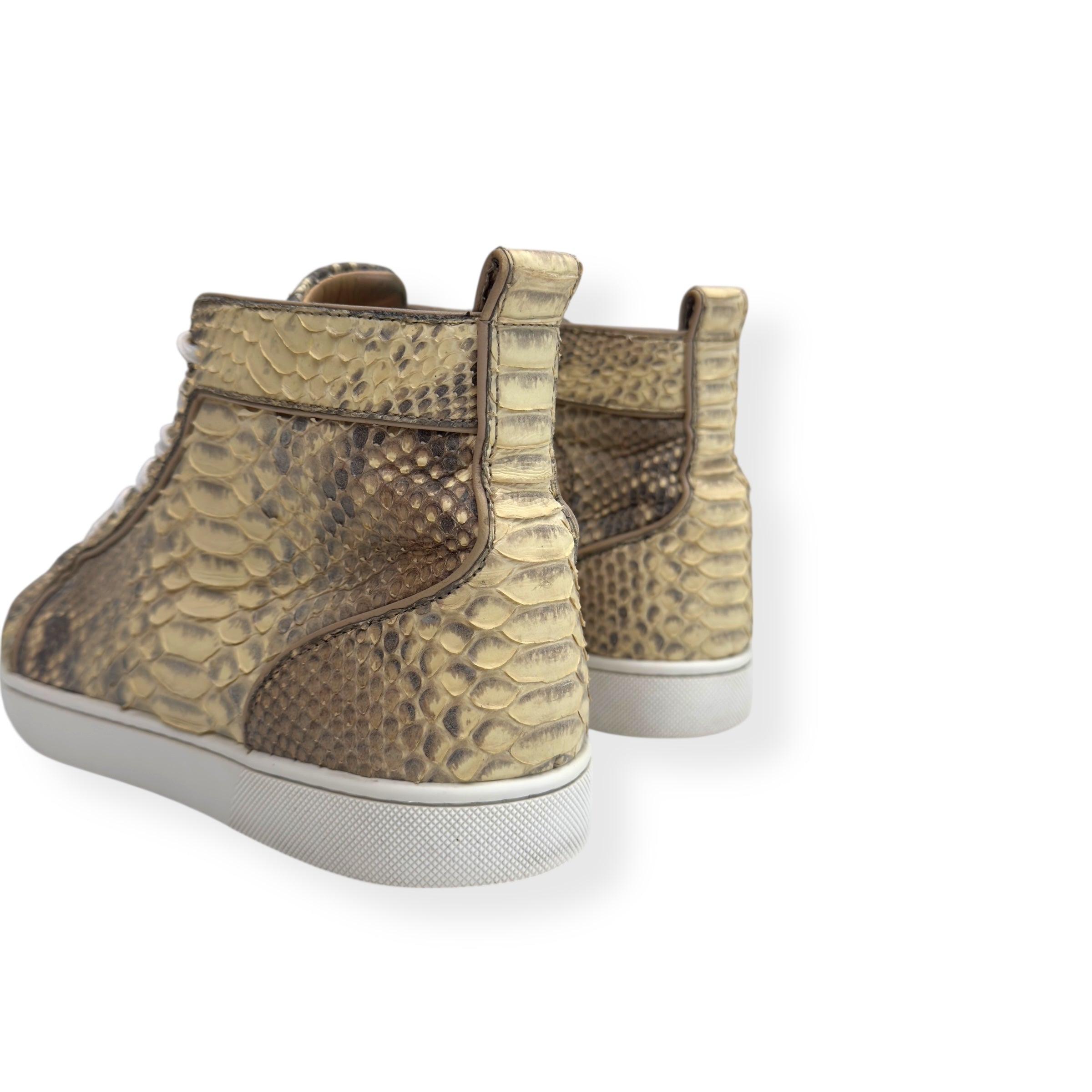 CHRISTIAN LOUBOUTIN LOUIS FLAT PYTHON ROCCIA HIGH TOP SNEAKER BEIGE 42 / UK8
