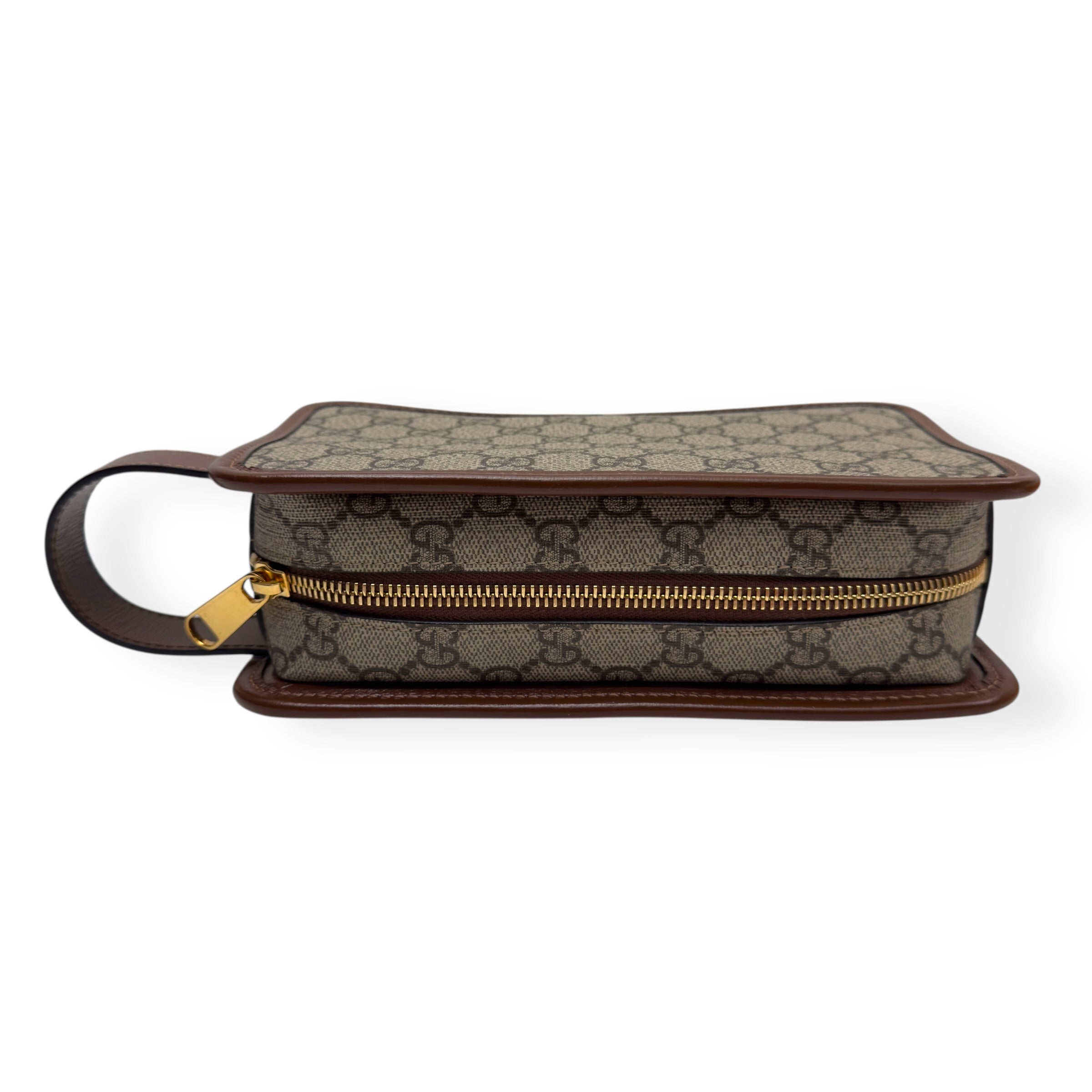 GUCCI GG INTERLOCKING G TRAVEL POUCH BROWN S