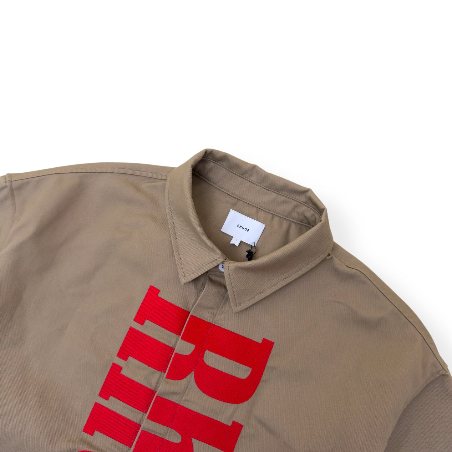 RHUDE VERTICAL LOGO SHIRT BEIGE / RED L