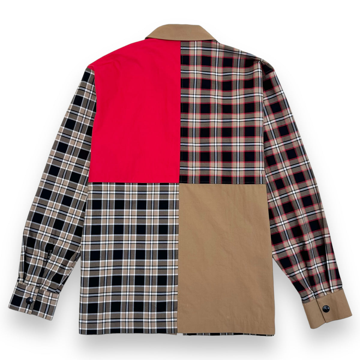 BURBERRY PATCHWORK ZIP-UP OVER SHIRT RED / BEIGE M