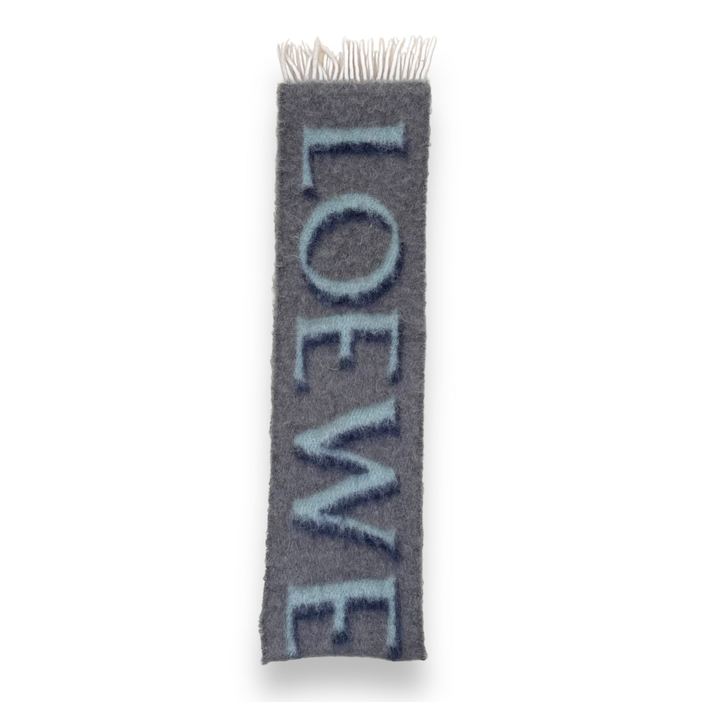 LOEWE WOOL-BLEND LOGO SCARF BLUE / GREY O/S