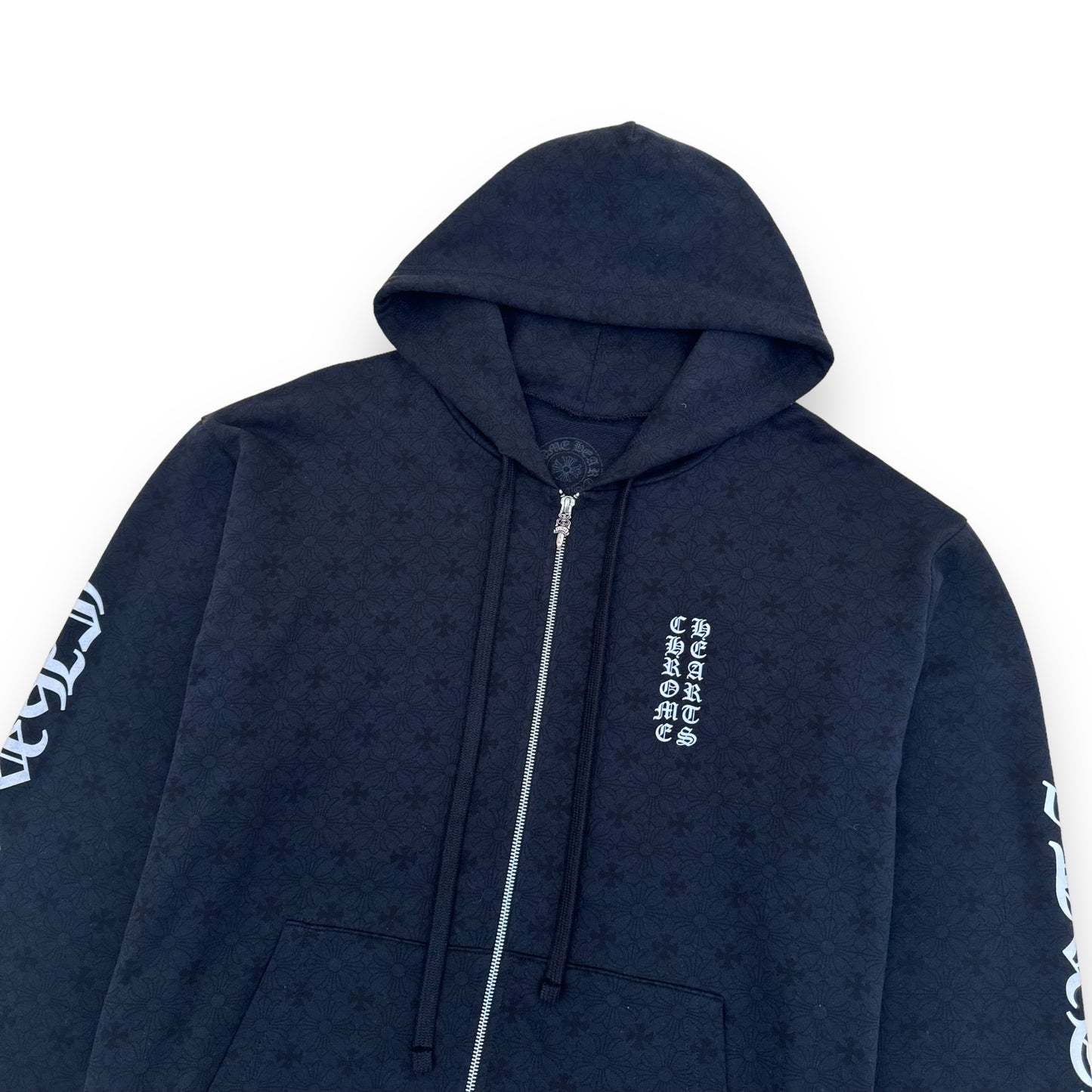 CHROME HEARTS PLUS CROSS ALLOVER PRINT ZIP-UP HOODIE BLACK L