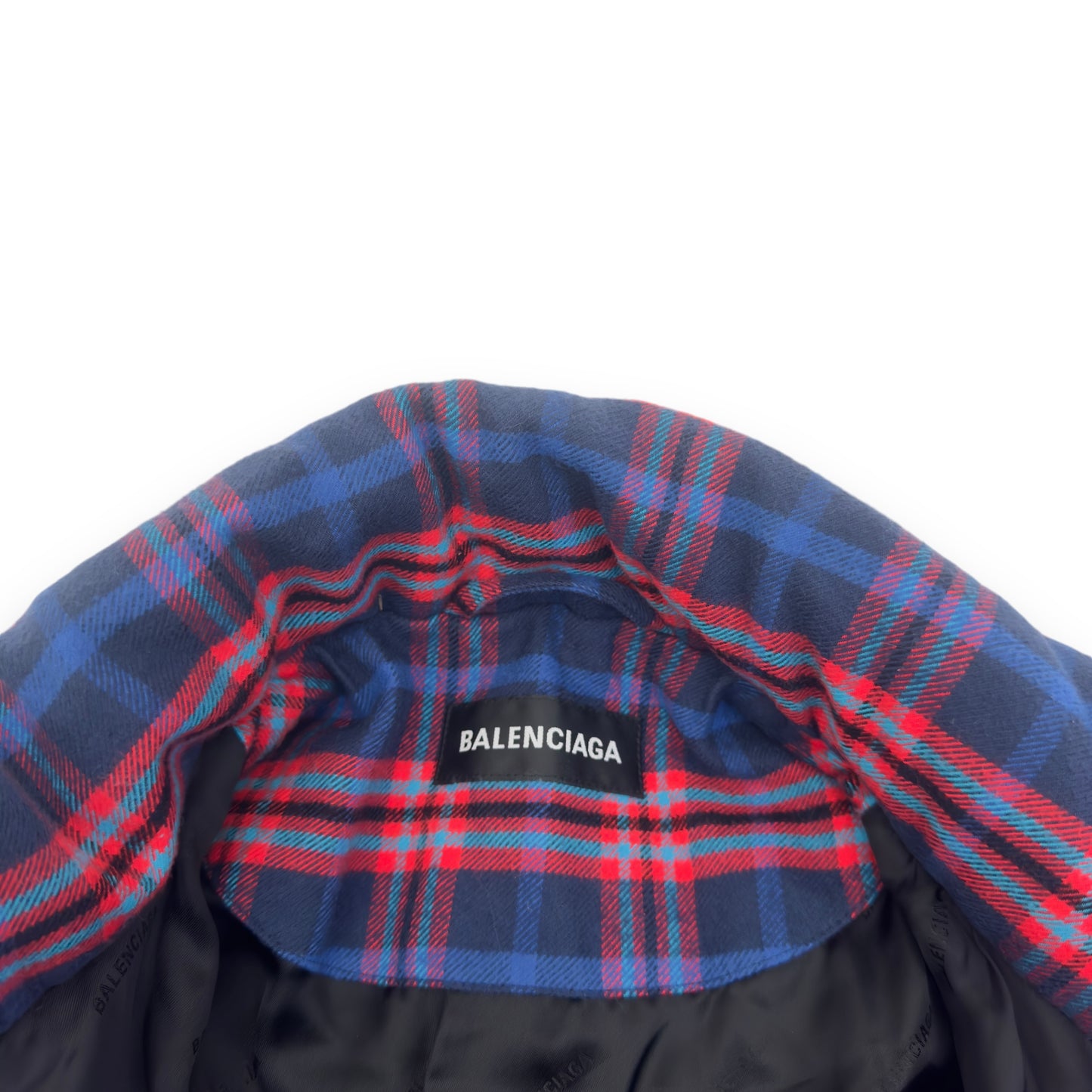 BALENCIAGA OVERSIZED COCOON FLANNEL PADDED JACKET BLUE / BURGUNDY M