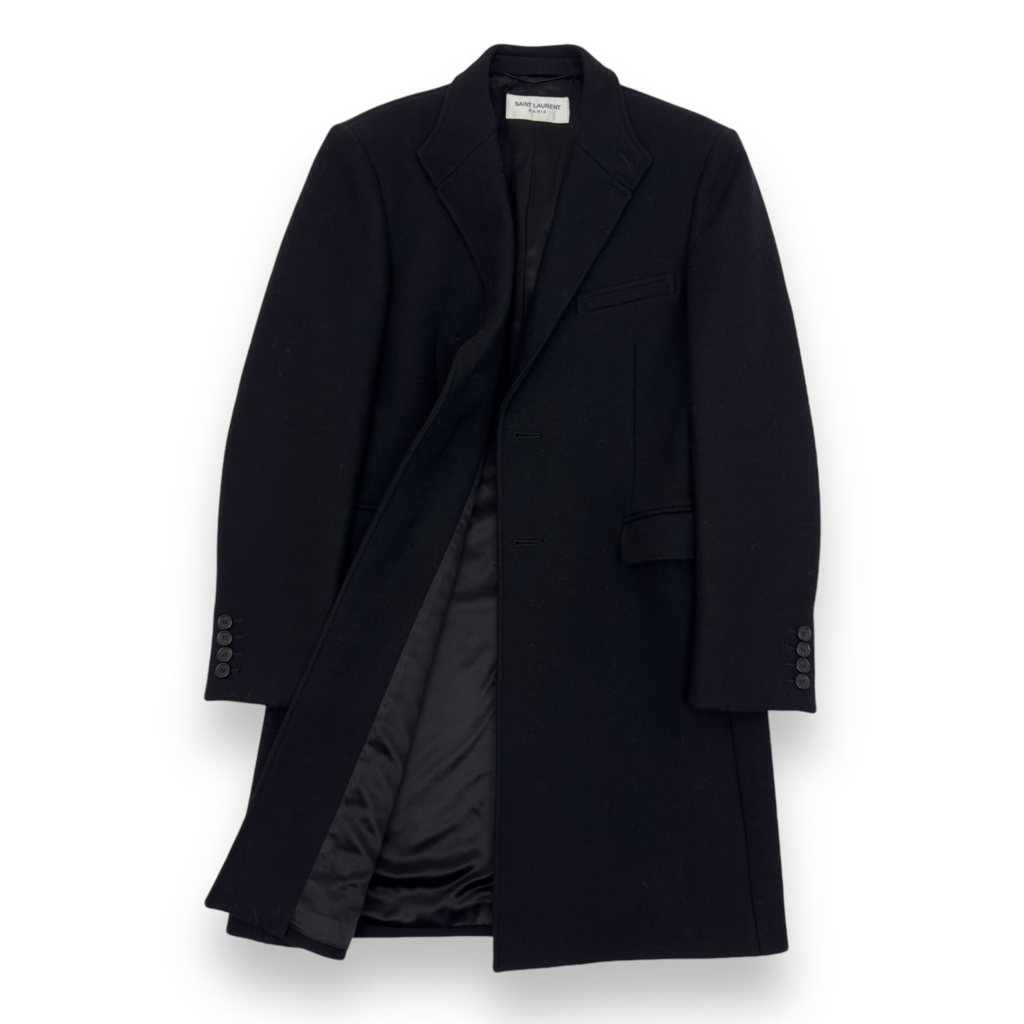 SAINT LAURENT WOOL COAT BLACK XL