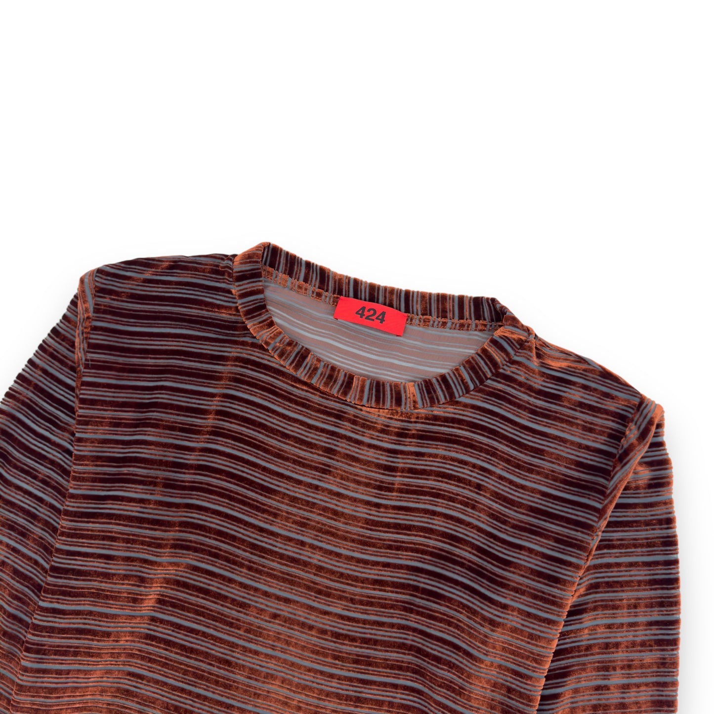 424 STRIPED RUST LONG-SLEEVE TOP L