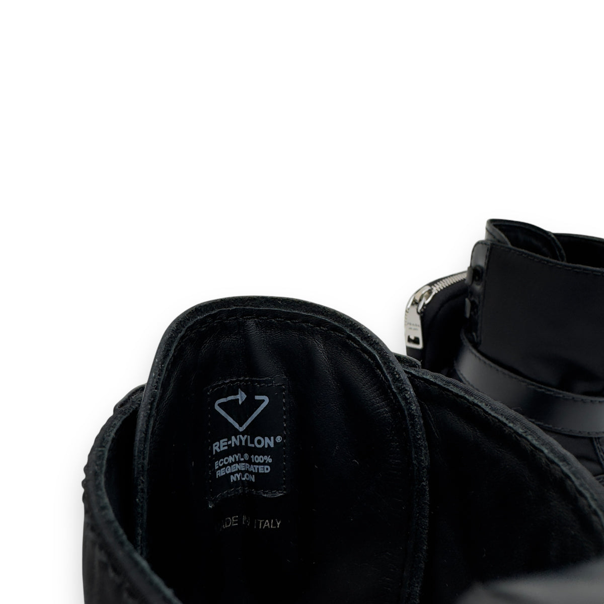 PRADA MONOLITH BRUSHED LEATHER AND RE-NYLON  LACE-UP BLACK BOOTS UK6