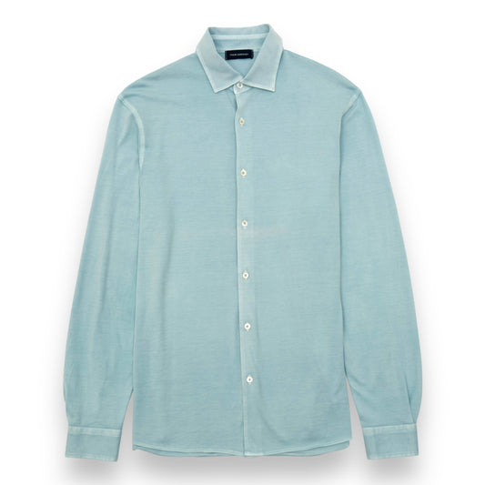 THOM SWEENEY COTTON LONG SLEEVE POLO SHIRT ICE BLUE M