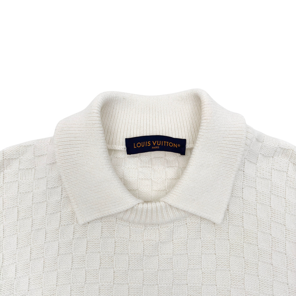 LOUIS VUITTON WOOL COLLARED DAMIER PULLOVER JUMPER WHITE XL