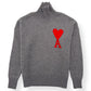 AMI PARIS AMI DE COEUR TURTLENECK SWEATER GREY / RED M