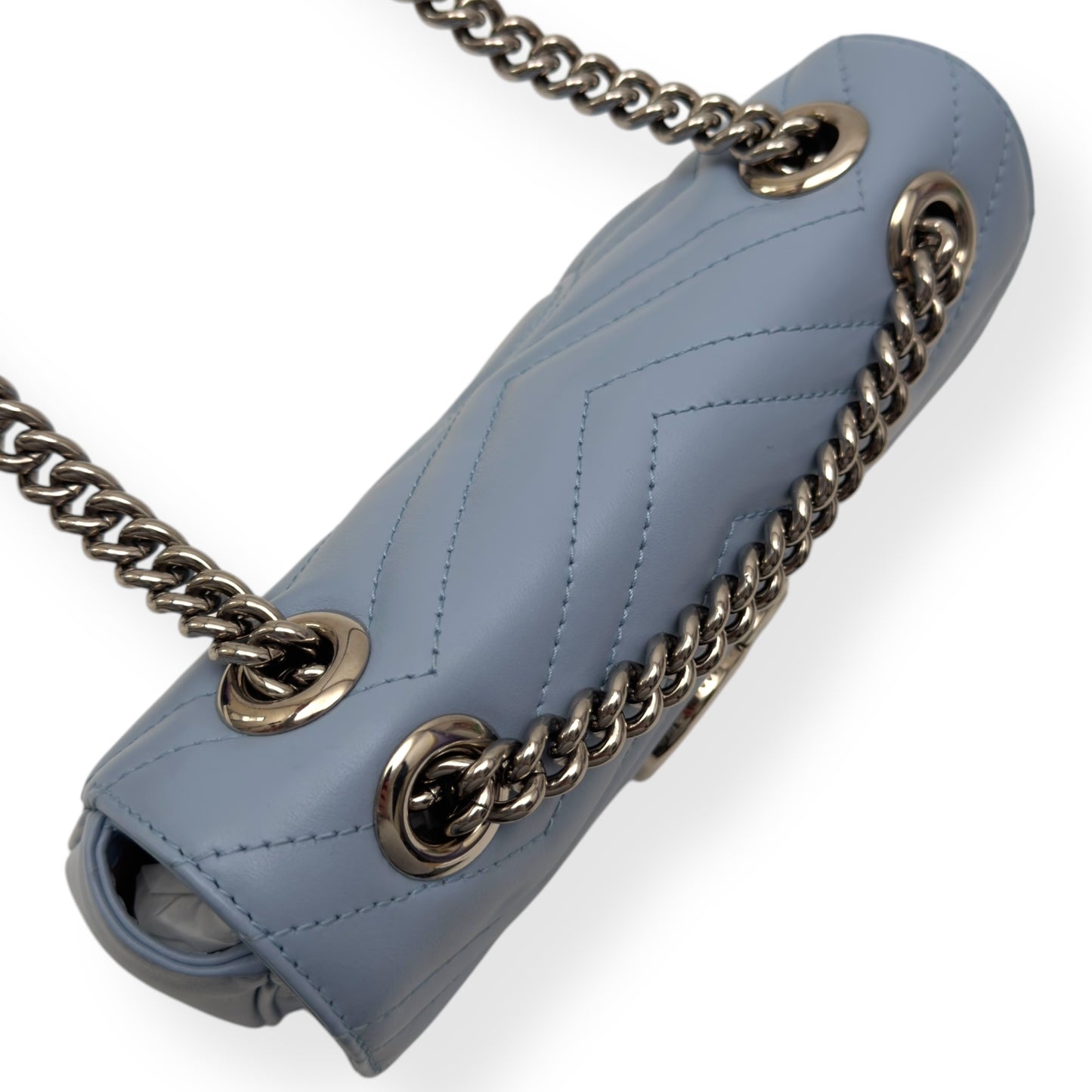 GUCCI CALFSKIN MATELASSE MINI GG MARMONT SHOULDER BAG BLUE