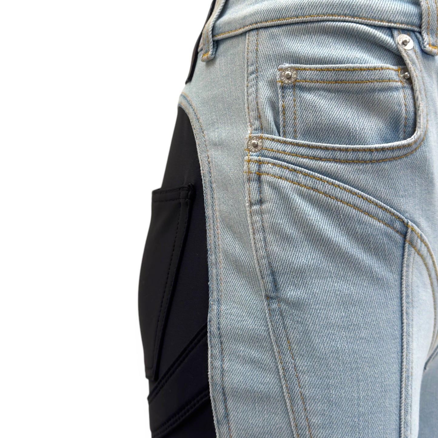 MUGLER SPIRAL SKINNY DENIM JEANS BLUE / BLACK 36 / W26”