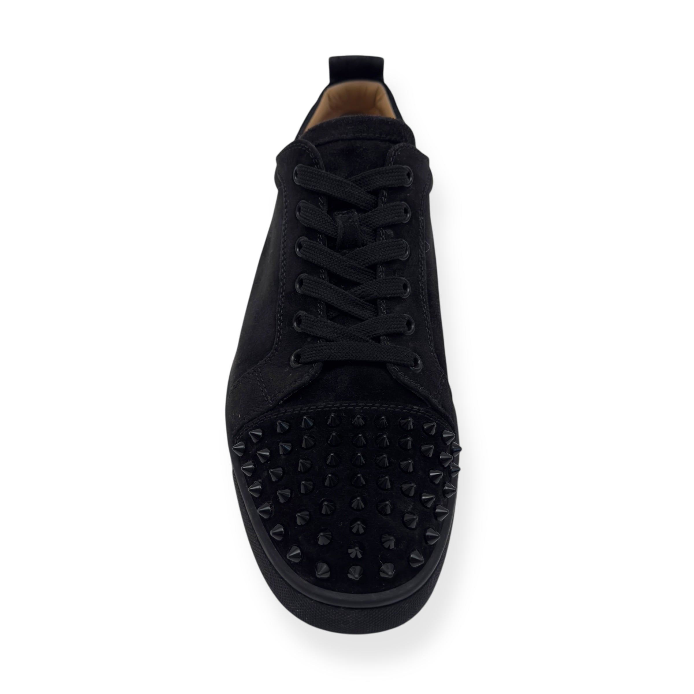 CHRISTIAN LOUBOUTIN LOUIS JUNIOR SPIKES SUEDE SNEAKER BLACK UK9.5
