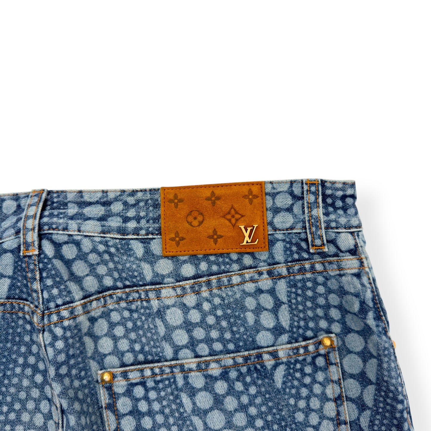 LOUIS VUITTON X YAYOI KUSAMA ALL OVER PUMPKIN GRAPHIC PRINT DENIM JEANS INDIGO W34” / L